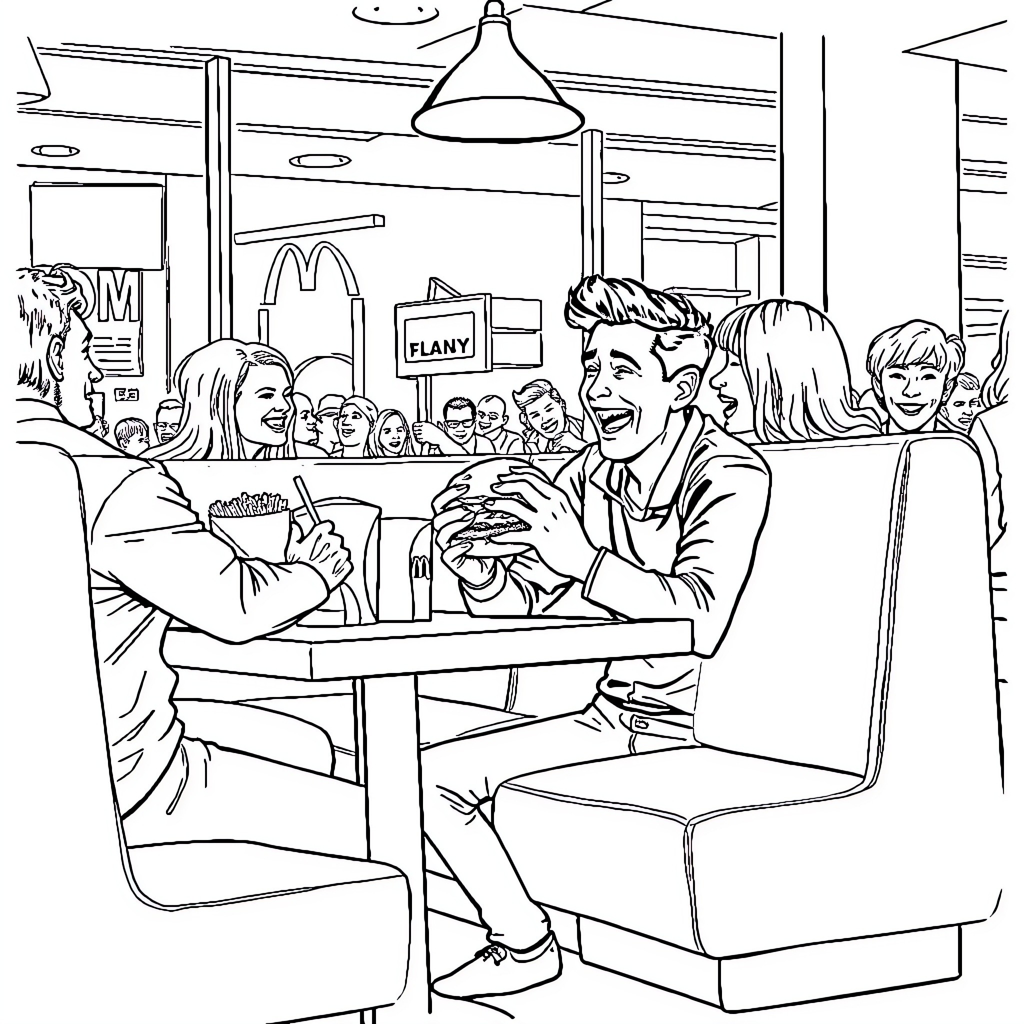 Tony Hinchcliffe hanging out with friends in a casual setting Coloring Page (free black-and-white line drawing printable PDF for all, from beginners to advanced learners, including children, teens, adults, and seniors)