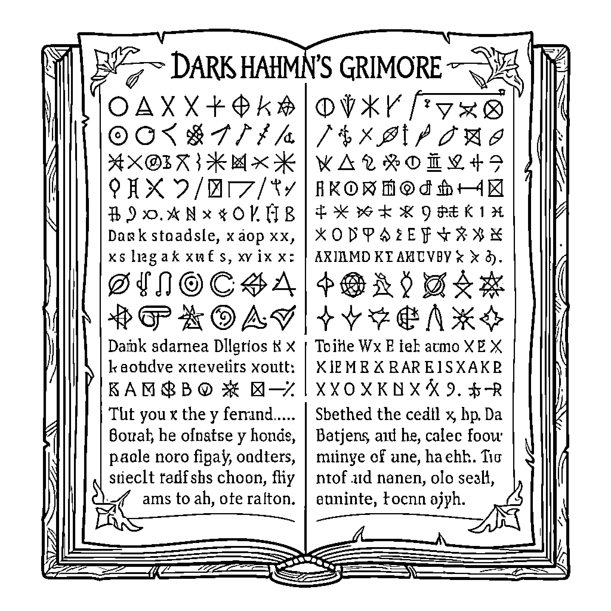Shaman reading ancient symbols from a mystical grimoire Coloring Page (free black-and-white line drawing printable PDF for all, from beginners to advanced learners, including children, teens, adults, and seniors)