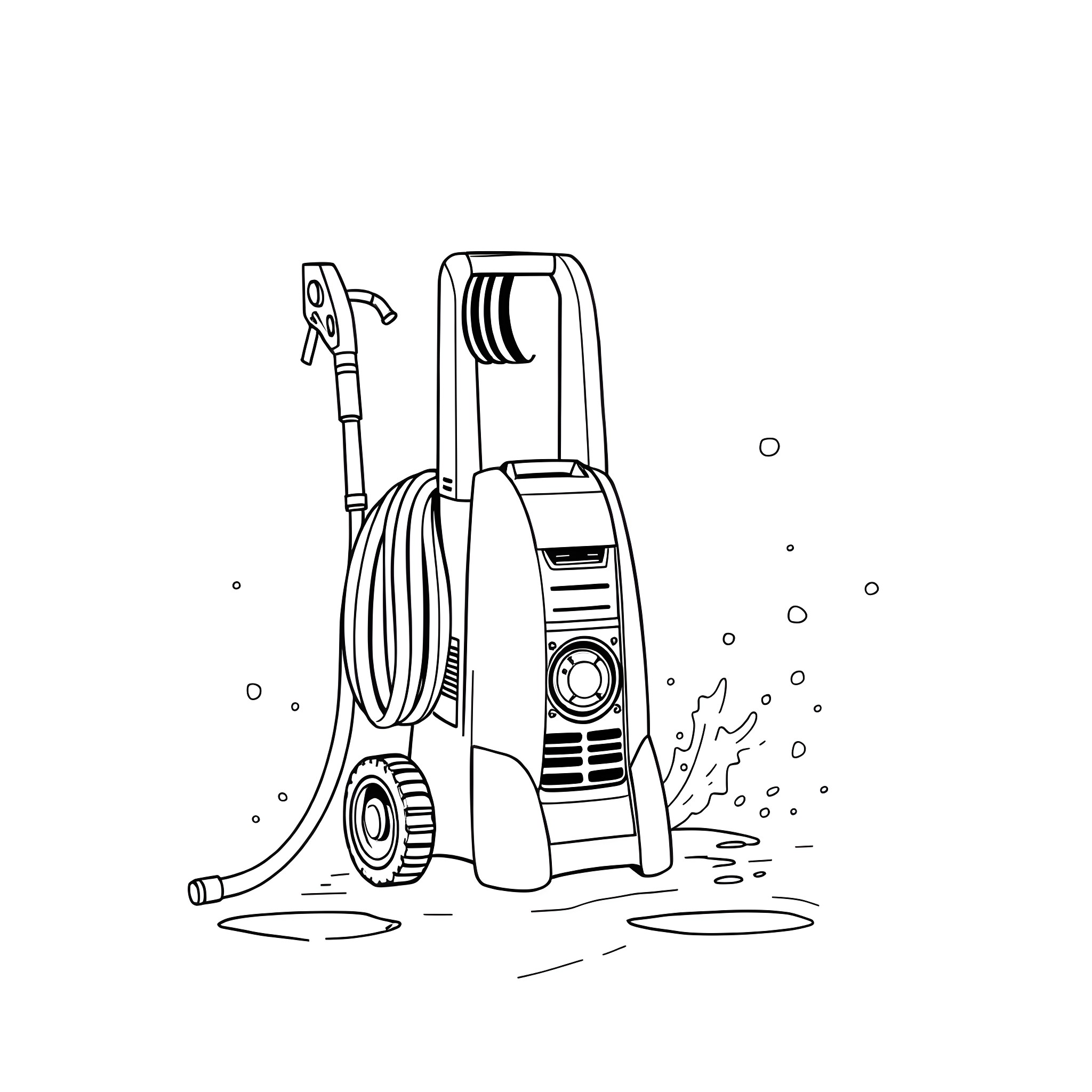 Power Washer Equipment Cleaning Outdoor Surface Coloring Page (free black-and-white line drawing printable PDF for all, from beginners to advanced learners, including children, teens, adults, and seniors)