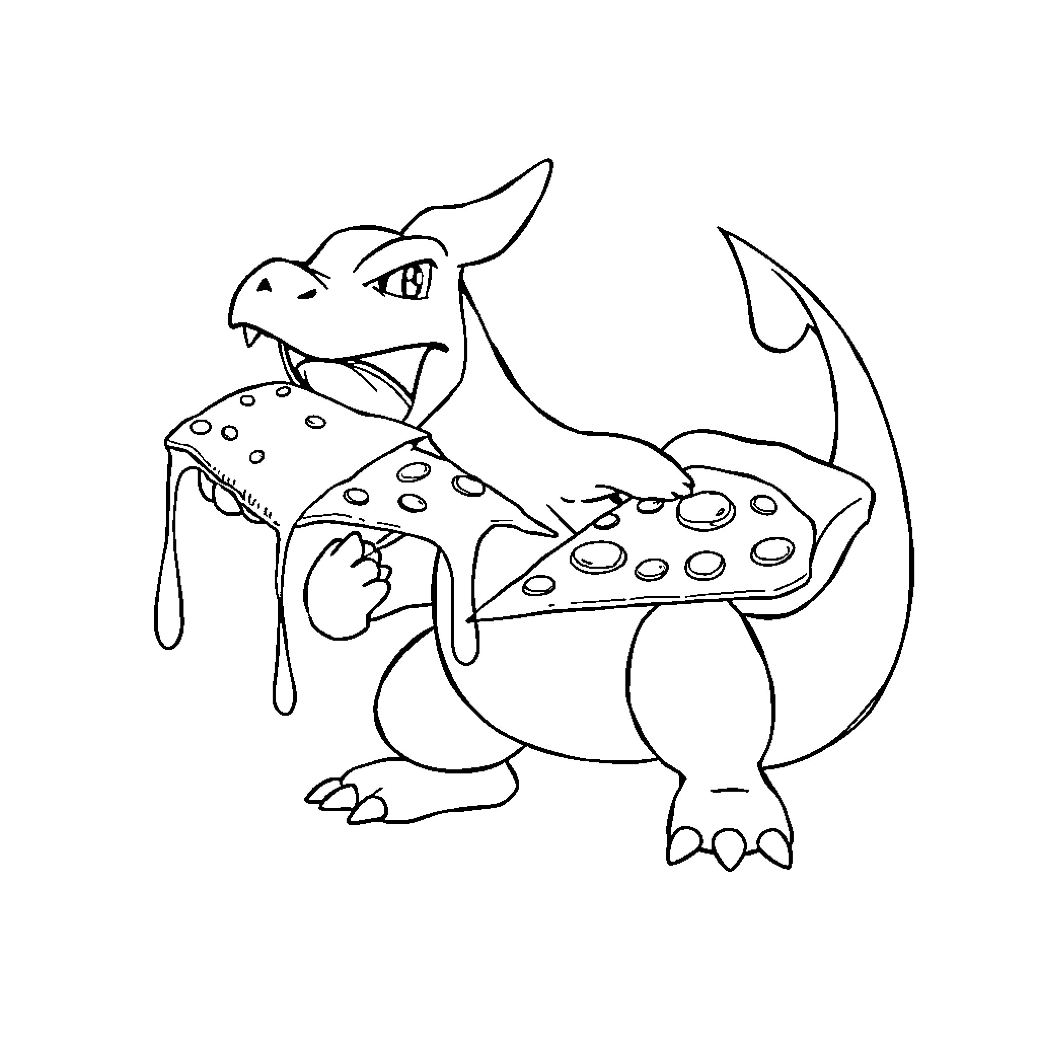 Charizard Breathing Flames Coloring Page (free black-and-white line drawing printable PDF for all, from beginners to advanced learners, including children, teens, adults, and seniors)