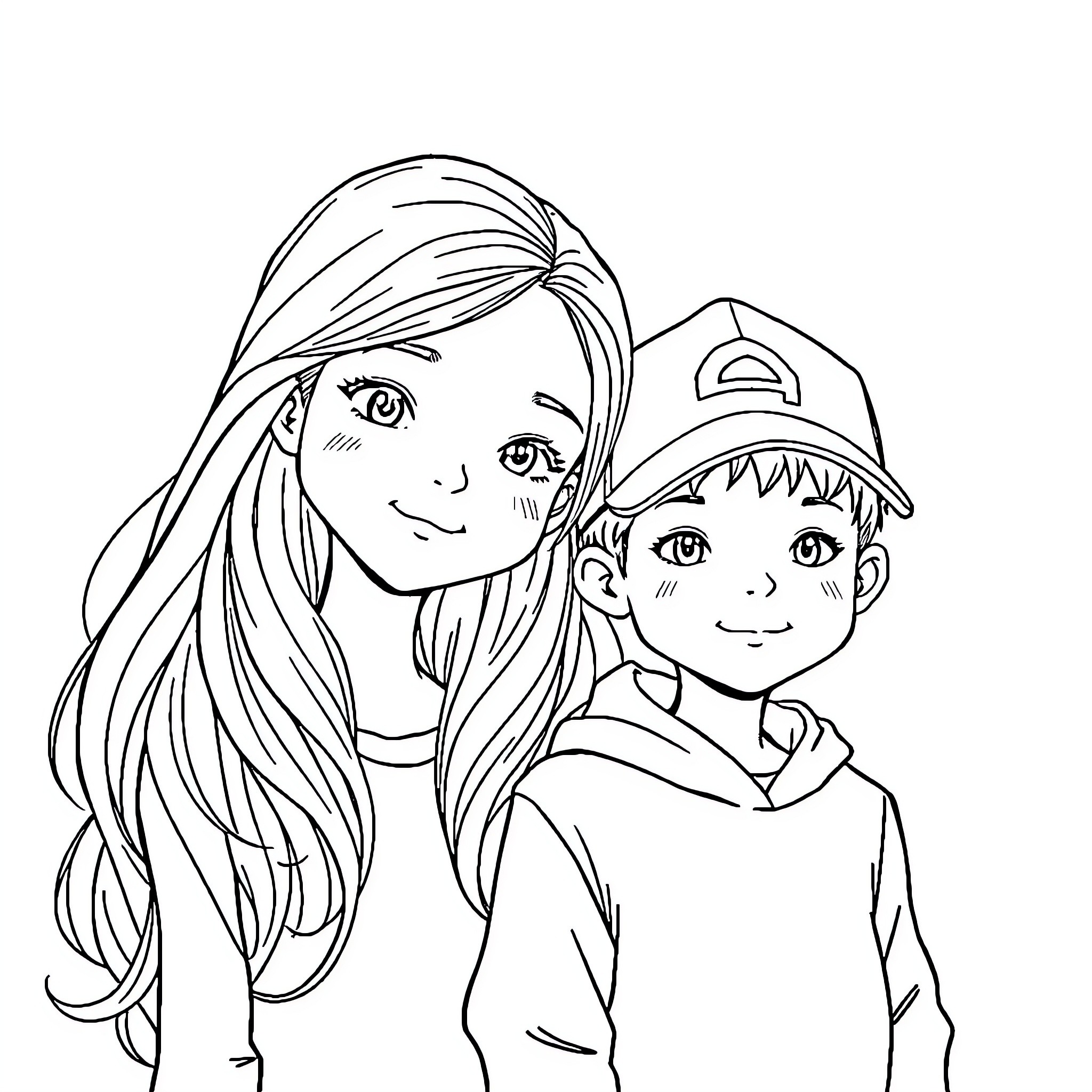 Girl and Boy Sharing a Warm Moment Coloring Page (free black-and-white line drawing printable PDF for all, from beginners to advanced learners, including children, teens, adults, and seniors)