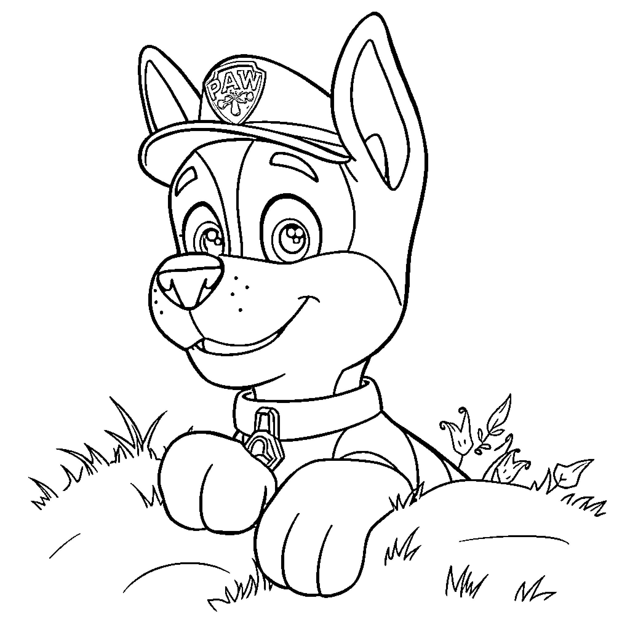Chase the Puppy's Patrol Adventure Coloring Page (free black-and-white line drawing printable PDF for all, from beginners to advanced learners, including children, teens, adults, and seniors)