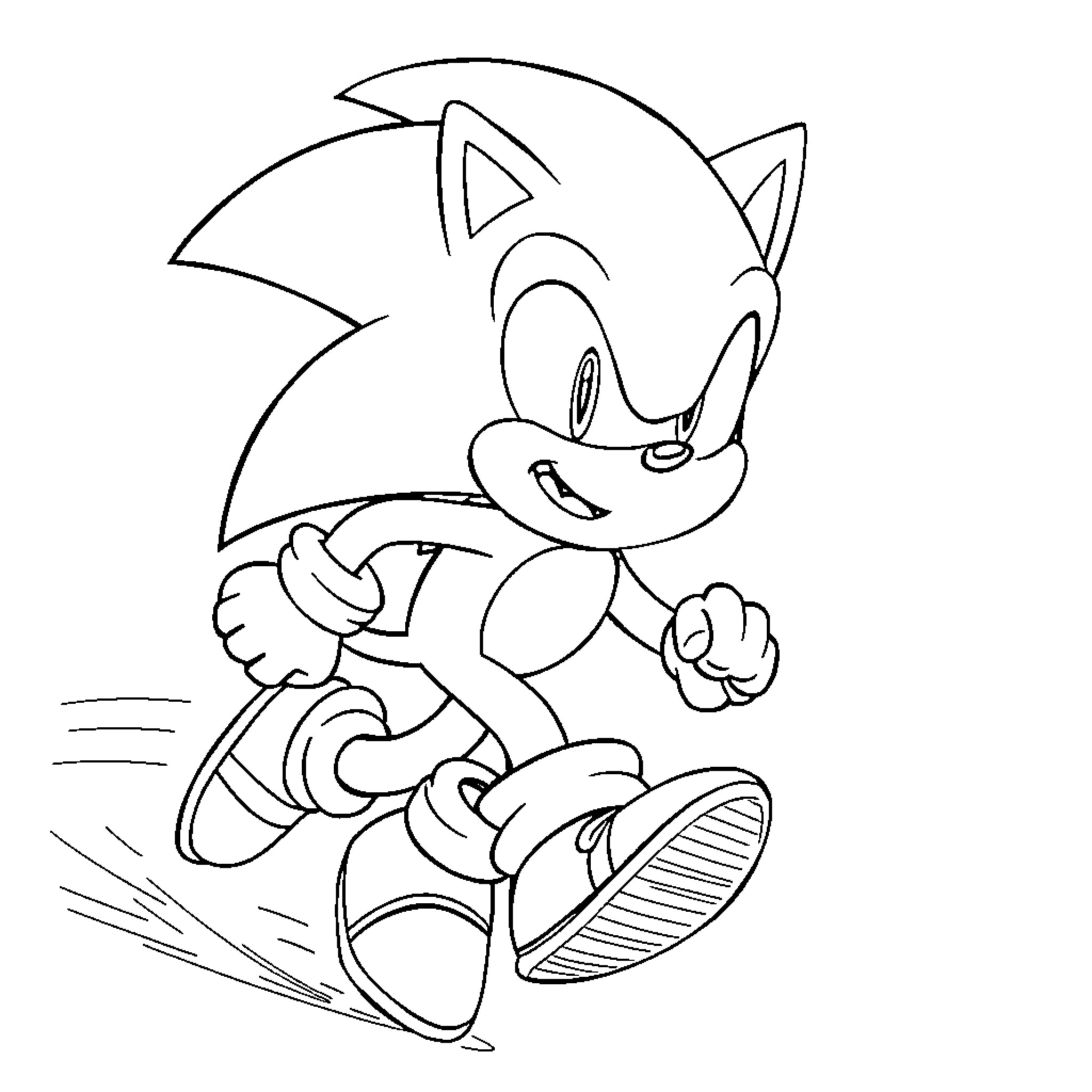 Sonic the Hedgehog dashing on the ground Coloring Page (free black-and-white line drawing printable PDF for all, from beginners to advanced learners, including children, teens, adults, and seniors)