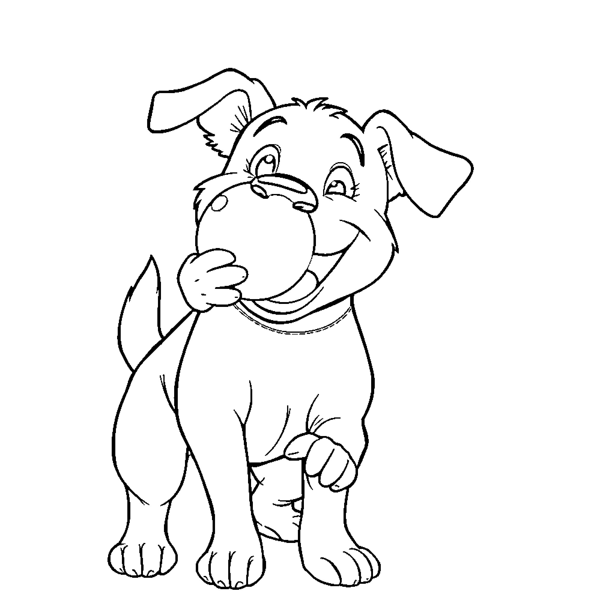 Bingo the Friendly Dog Cartoon Coloring Page (free black-and-white line drawing printable PDF for all, from beginners to advanced learners, including children, teens, adults, and seniors)