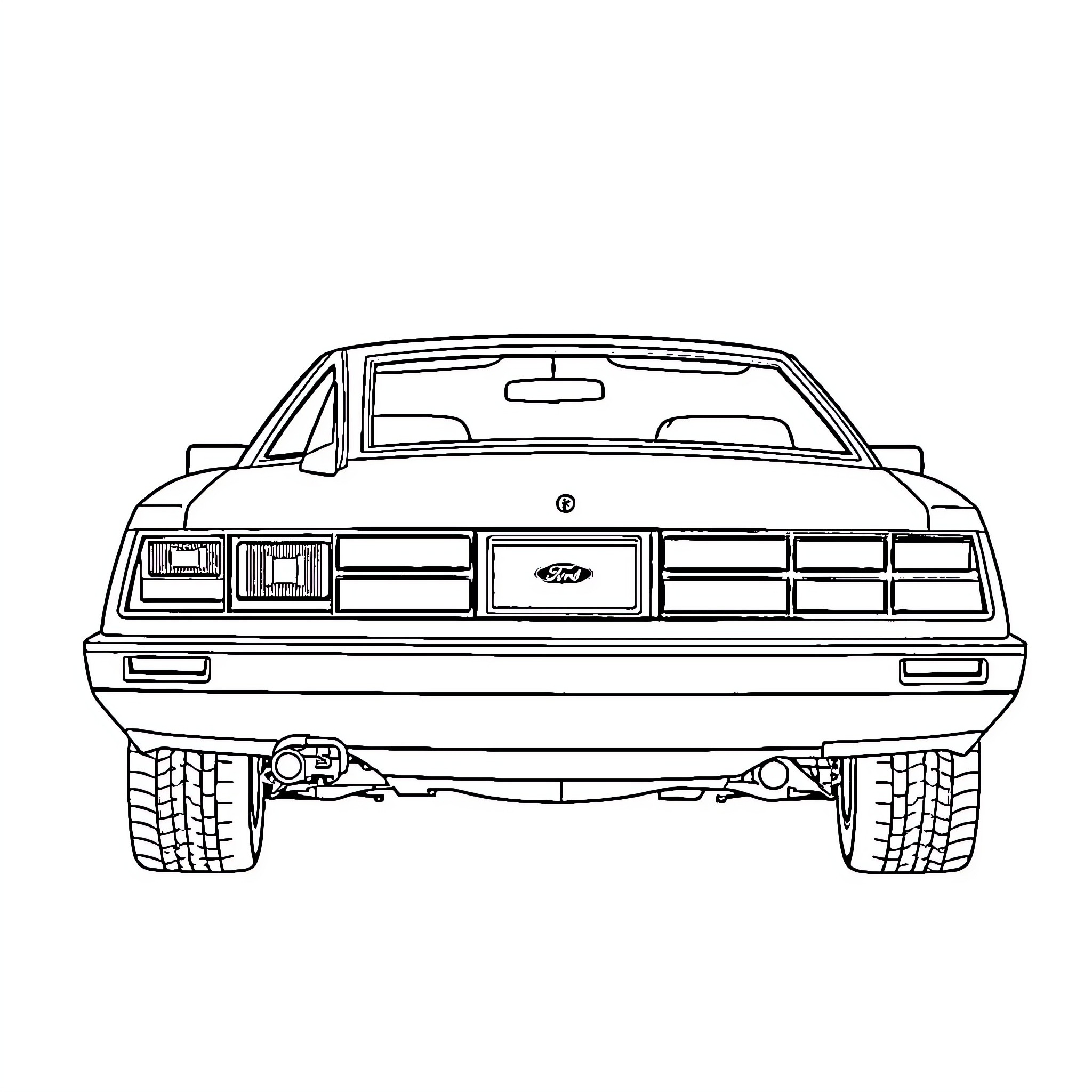 Ford Mustang rear view line art illustration Coloring Page (free black-and-white line drawing printable PDF for all, from beginners to advanced learners, including children, teens, adults, and seniors)