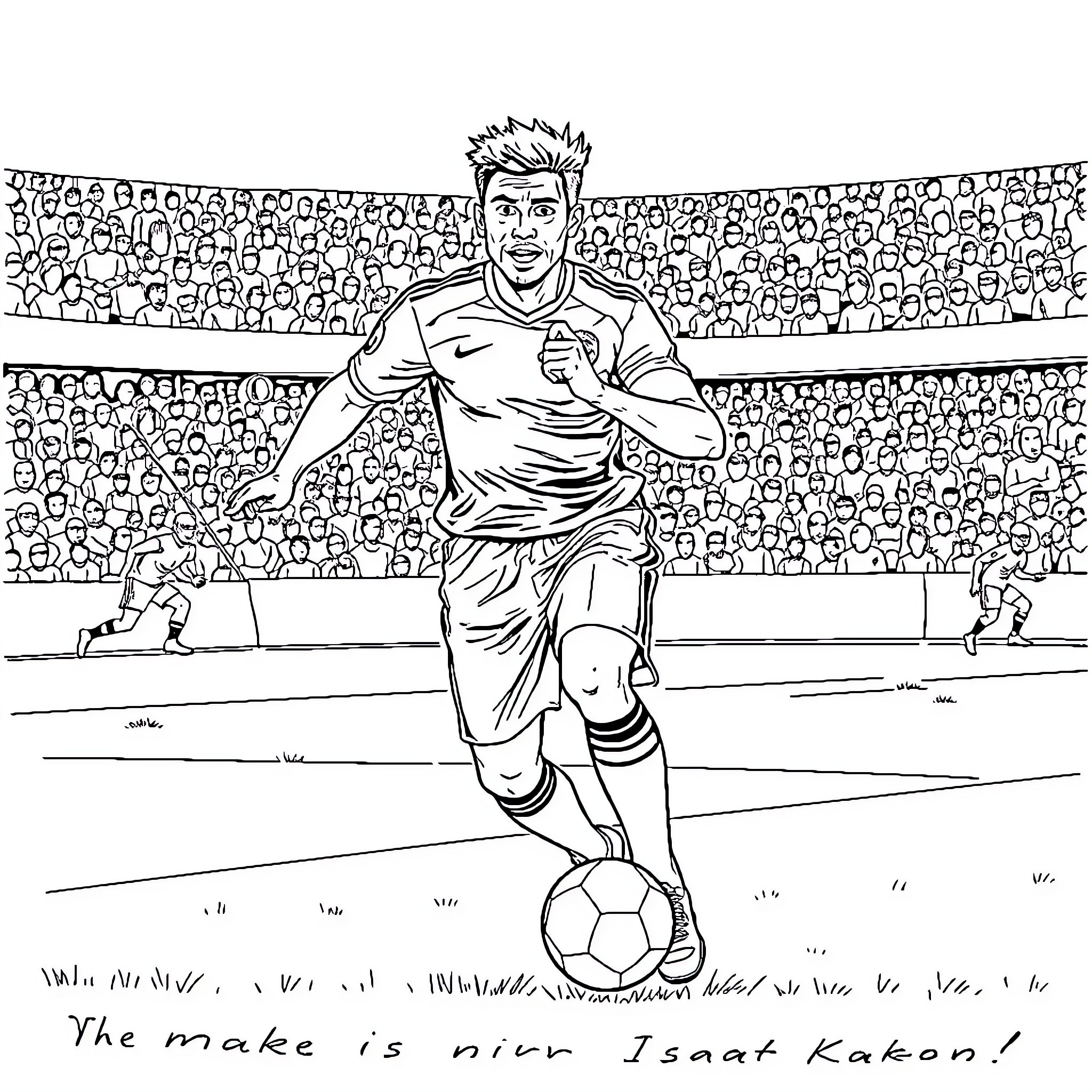 Isaac Kako playing a thrilling soccer match Coloring Page (free black-and-white line drawing printable PDF for all, from beginners to advanced learners, including children, teens, adults, and seniors)