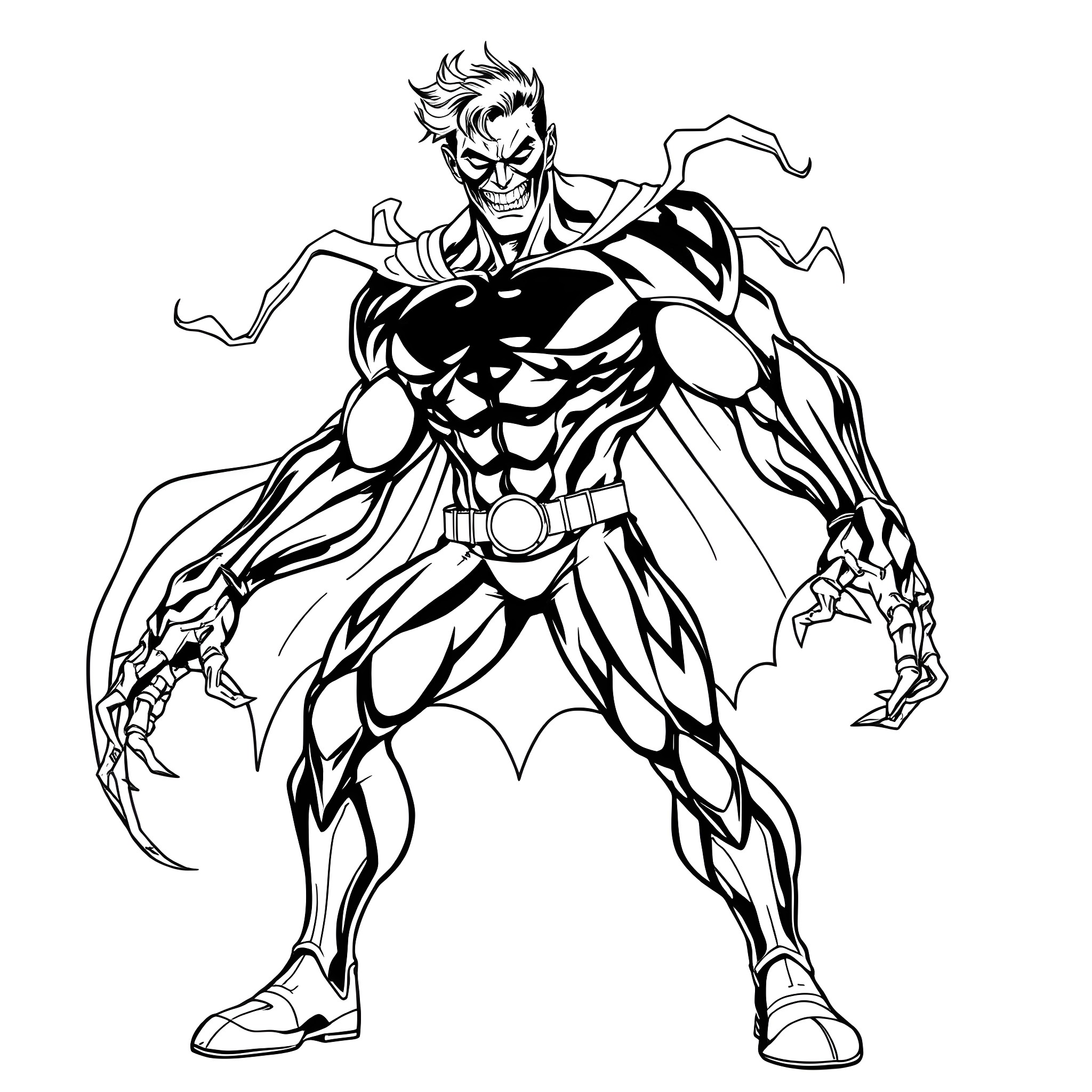 Bizarnage - Menacing superhero in dramatic pose Coloring Page (free black-and-white line drawing printable PDF for all, from beginners to advanced learners, including children, teens, adults, and seniors)