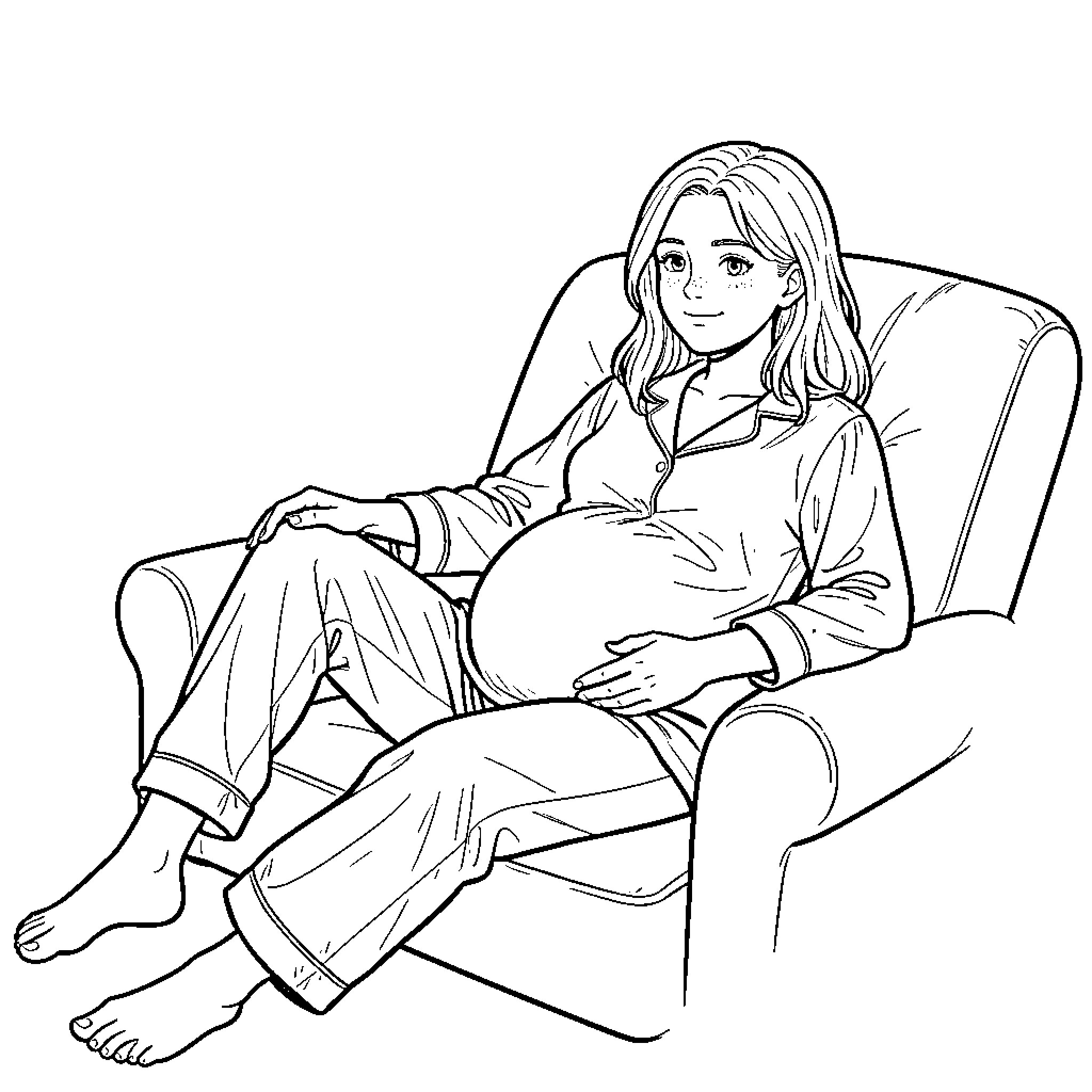 Teen relaxing in cozy armchair Coloring Page (free black-and-white line drawing printable PDF for all, from beginners to advanced learners, including children, teens, adults, and seniors)