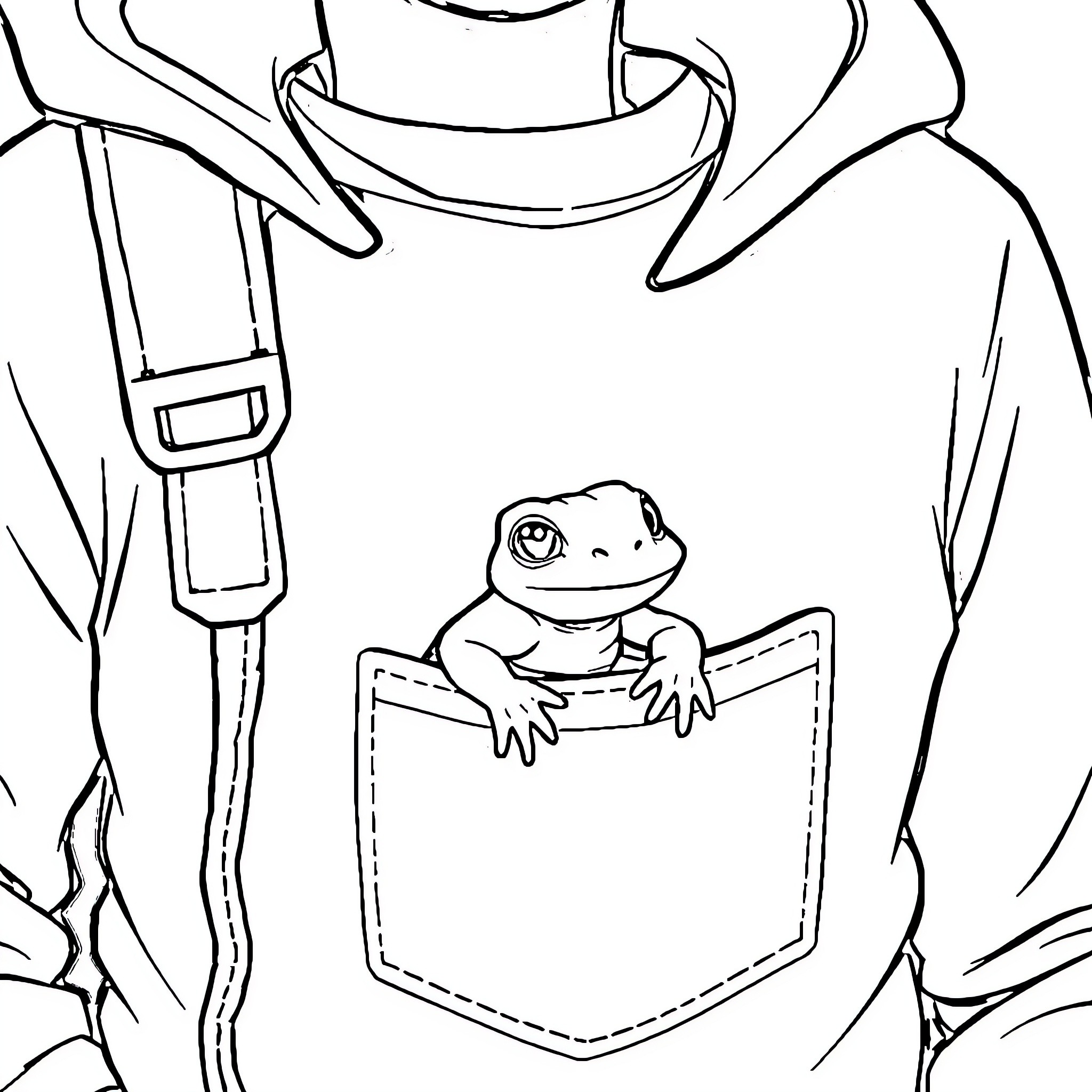 Salamander relaxing in a pocket Coloring Page (free black-and-white line drawing printable PDF for all, from beginners to advanced learners, including children, teens, adults, and seniors)