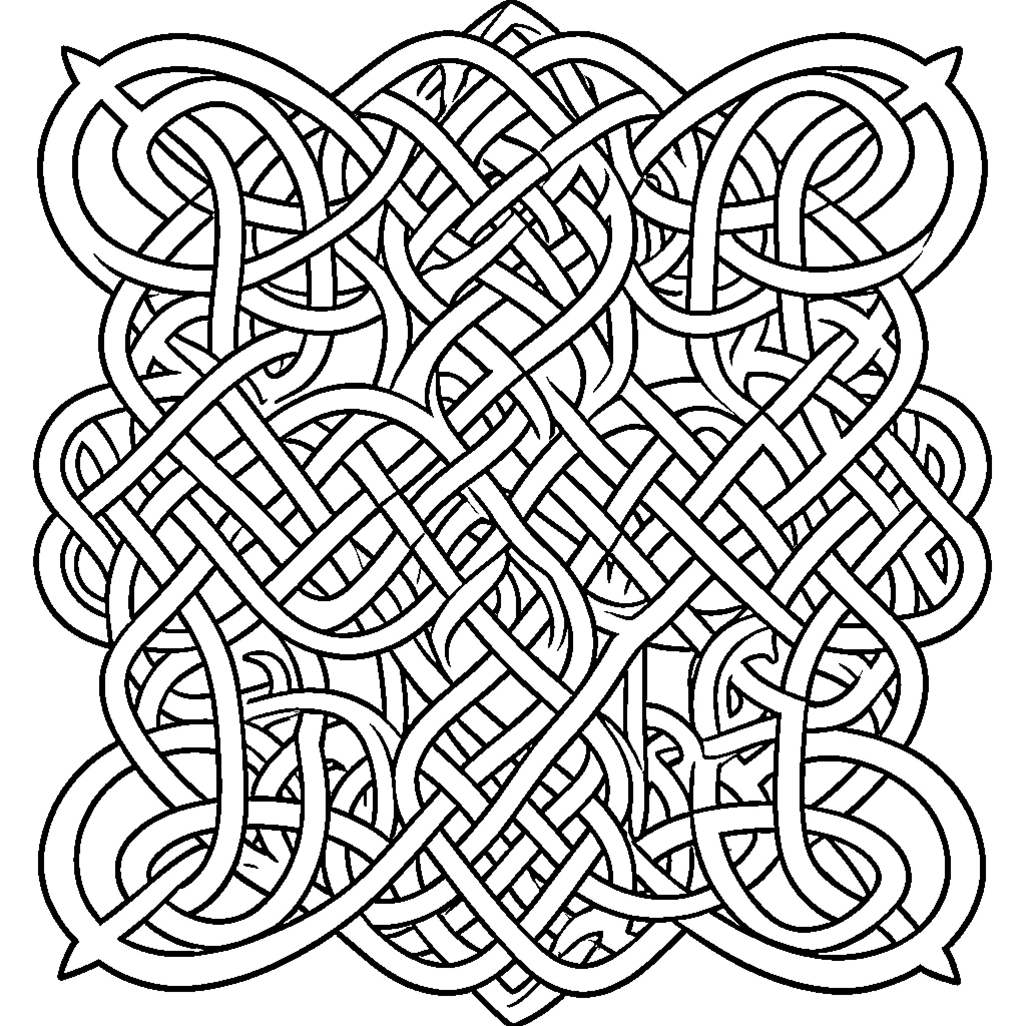 Celtic Knot Intricate Black and White Design Coloring Page (free black-and-white line drawing printable PDF for all, from beginners to advanced learners, including children, teens, adults, and seniors)