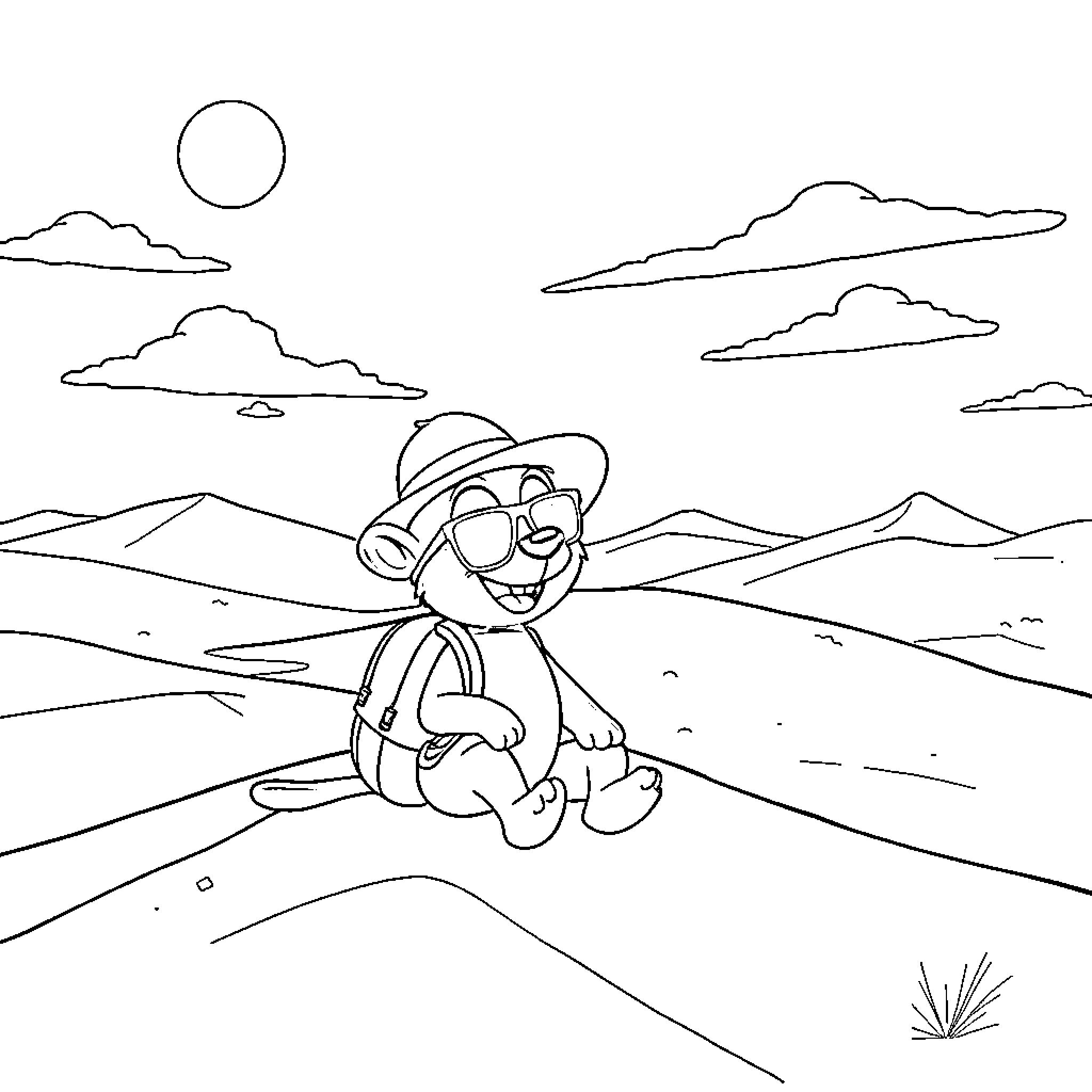 Bluey enjoying a relaxing day outdoors Coloring Page (free black-and-white line drawing printable PDF for all, from beginners to advanced learners, including children, teens, adults, and seniors)