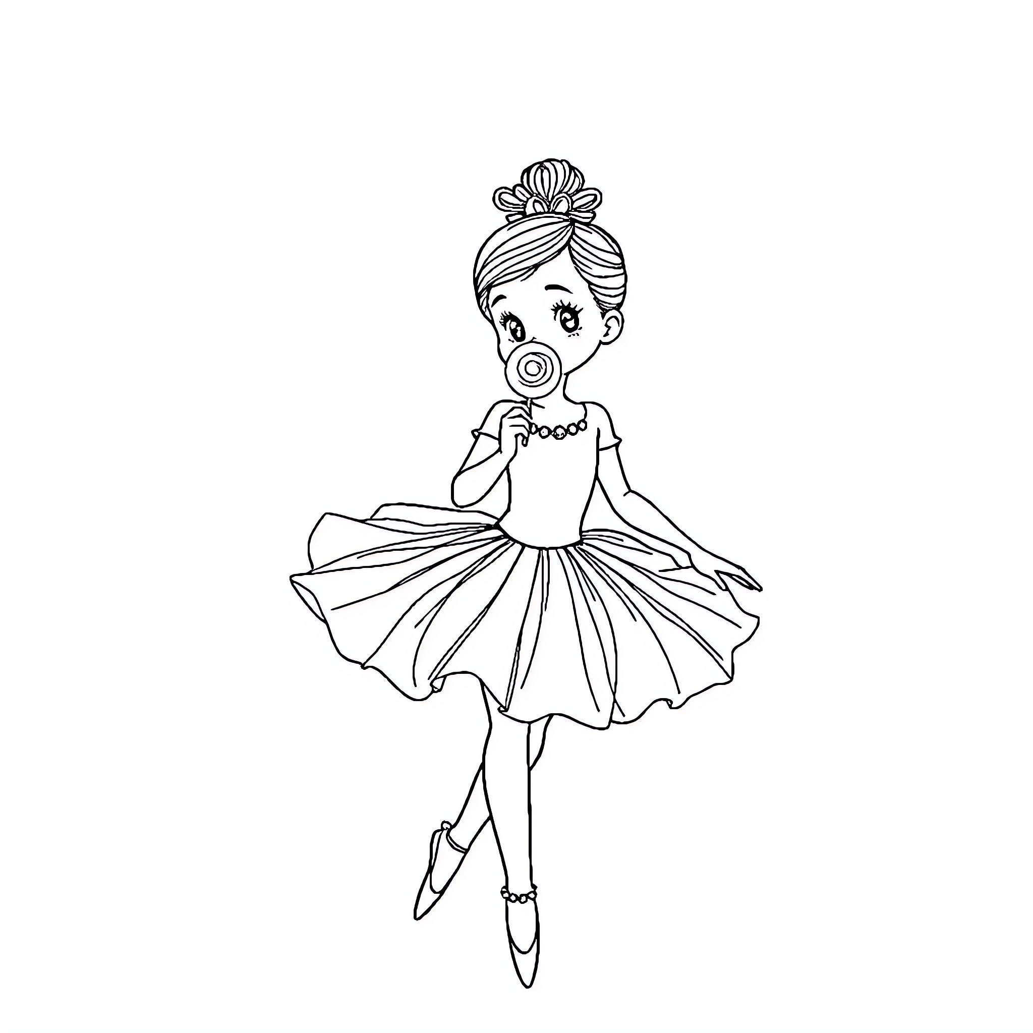 Ballerina in graceful dance pose Coloring Page (free black-and-white line drawing printable PDF for all, from beginners to advanced learners, including children, teens, adults, and seniors)