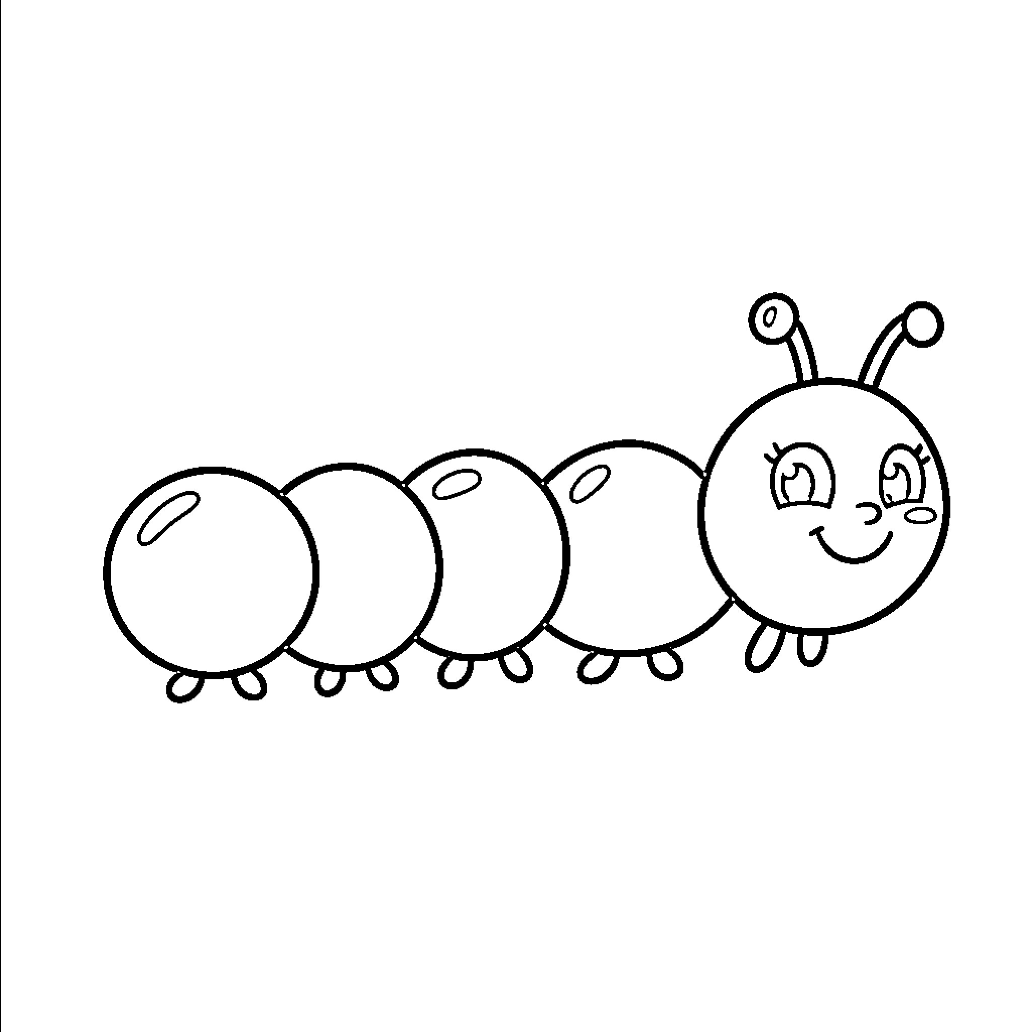 Caterpillar crawling with a friendly expression Coloring Page (free black-and-white line drawing printable PDF for all, from beginners to advanced learners, including children, teens, adults, and seniors)