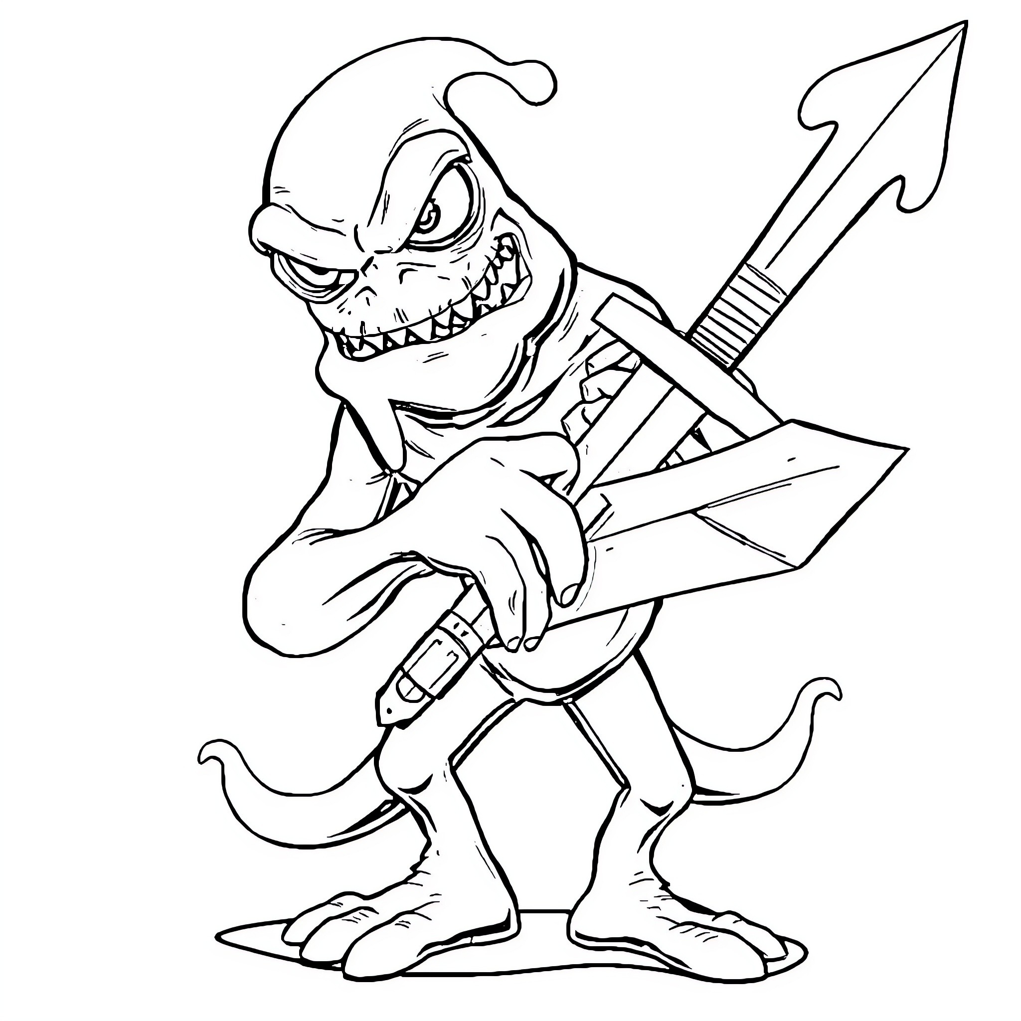 Slime Monster Wielding Massive Weapon Coloring Page (free black-and-white line drawing printable PDF for all, from beginners to advanced learners, including children, teens, adults, and seniors)