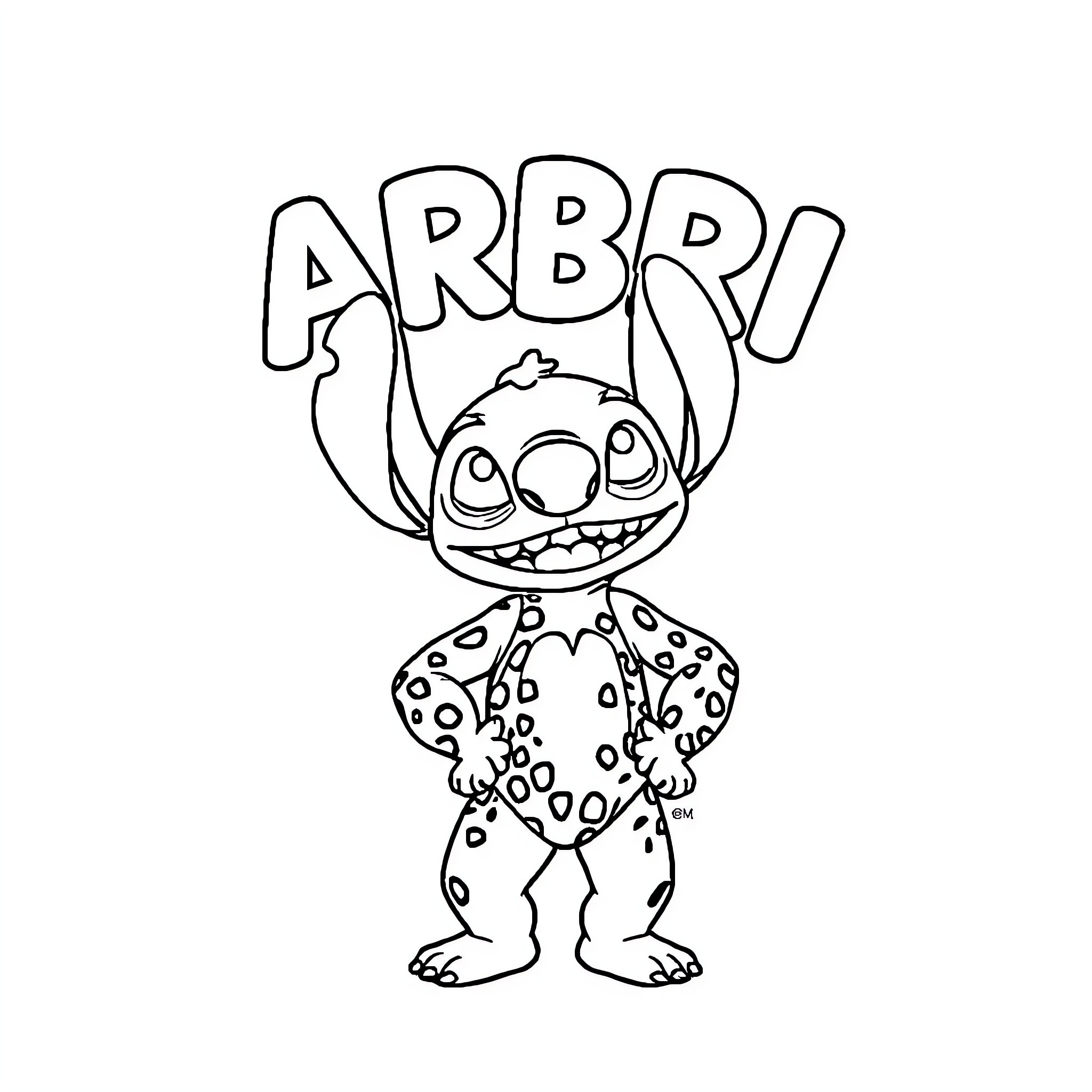 Stitch expressing excitement with arms raised Coloring Page (free black-and-white line drawing printable PDF for all, from beginners to advanced learners, including children, teens, adults, and seniors)