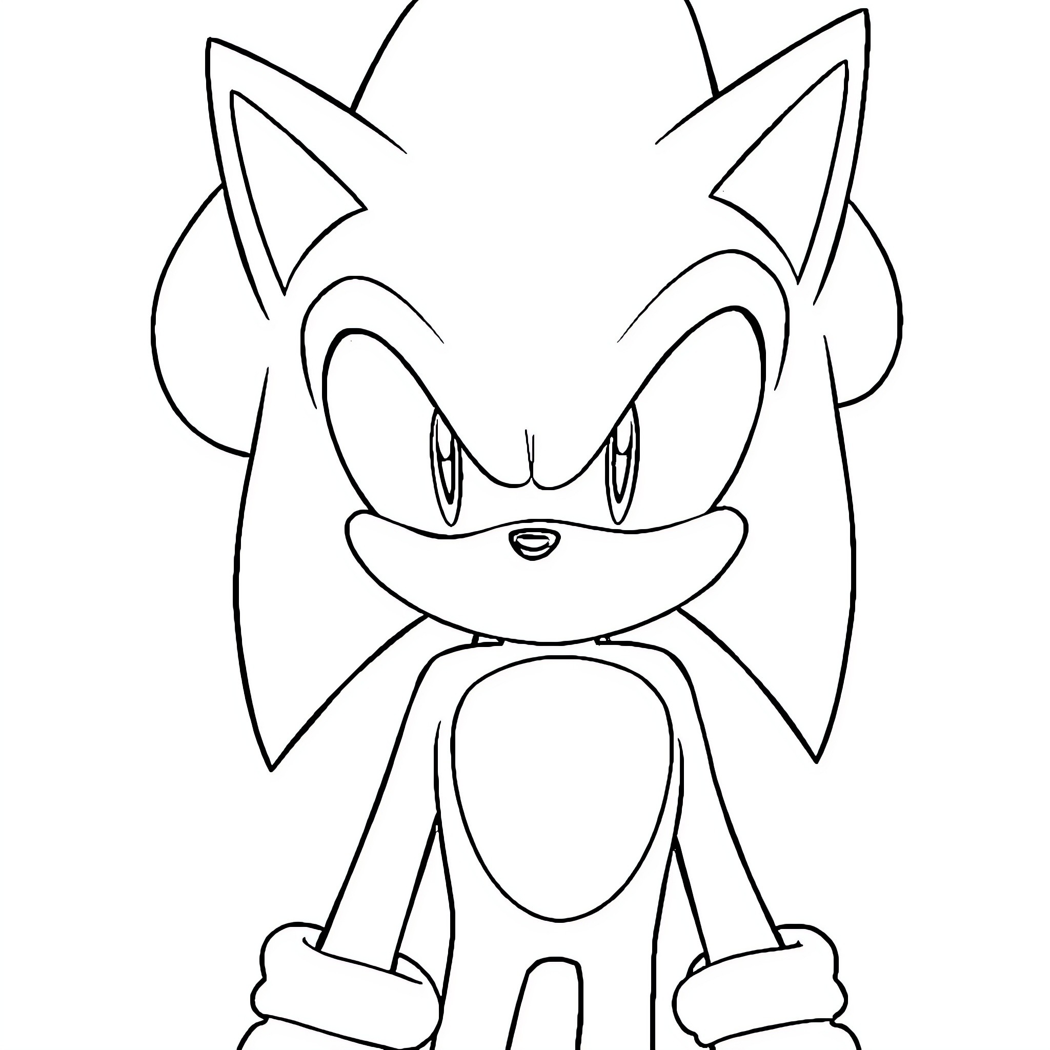 Sonic character with expressive face and pose Coloring Page (free black-and-white line drawing printable PDF for all, from beginners to advanced learners, including children, teens, adults, and seniors)