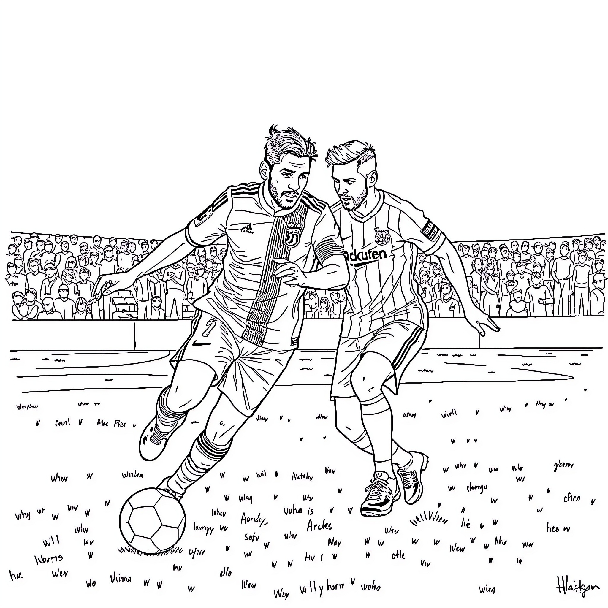 Cr7 Players Competing on the Field Coloring Page (free black-and-white line drawing printable PDF for all, from beginners to advanced learners, including children, teens, adults, and seniors)