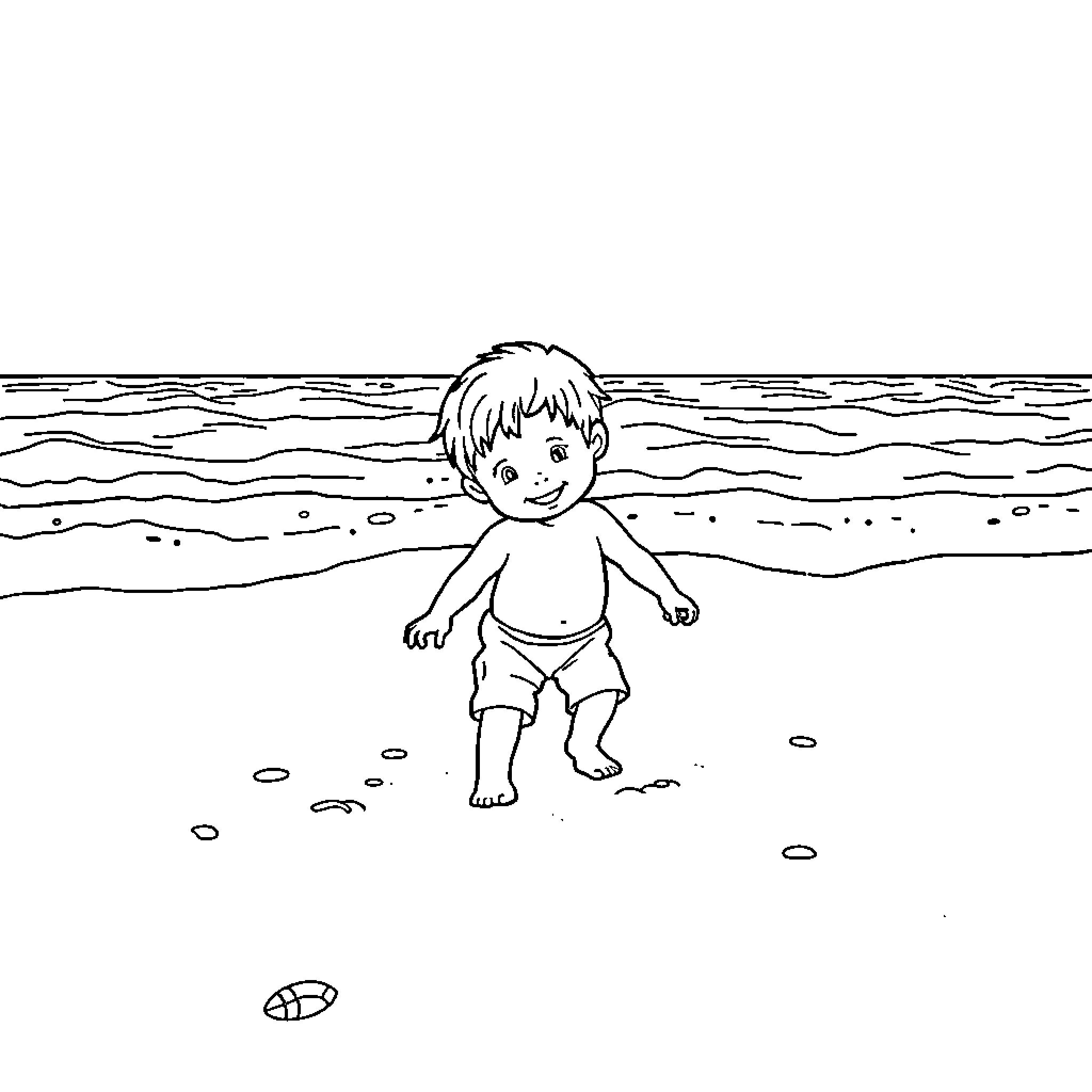 Kid enjoying the beachside Coloring Page (free black-and-white line drawing printable PDF for all, from beginners to advanced learners, including children, teens, adults, and seniors)