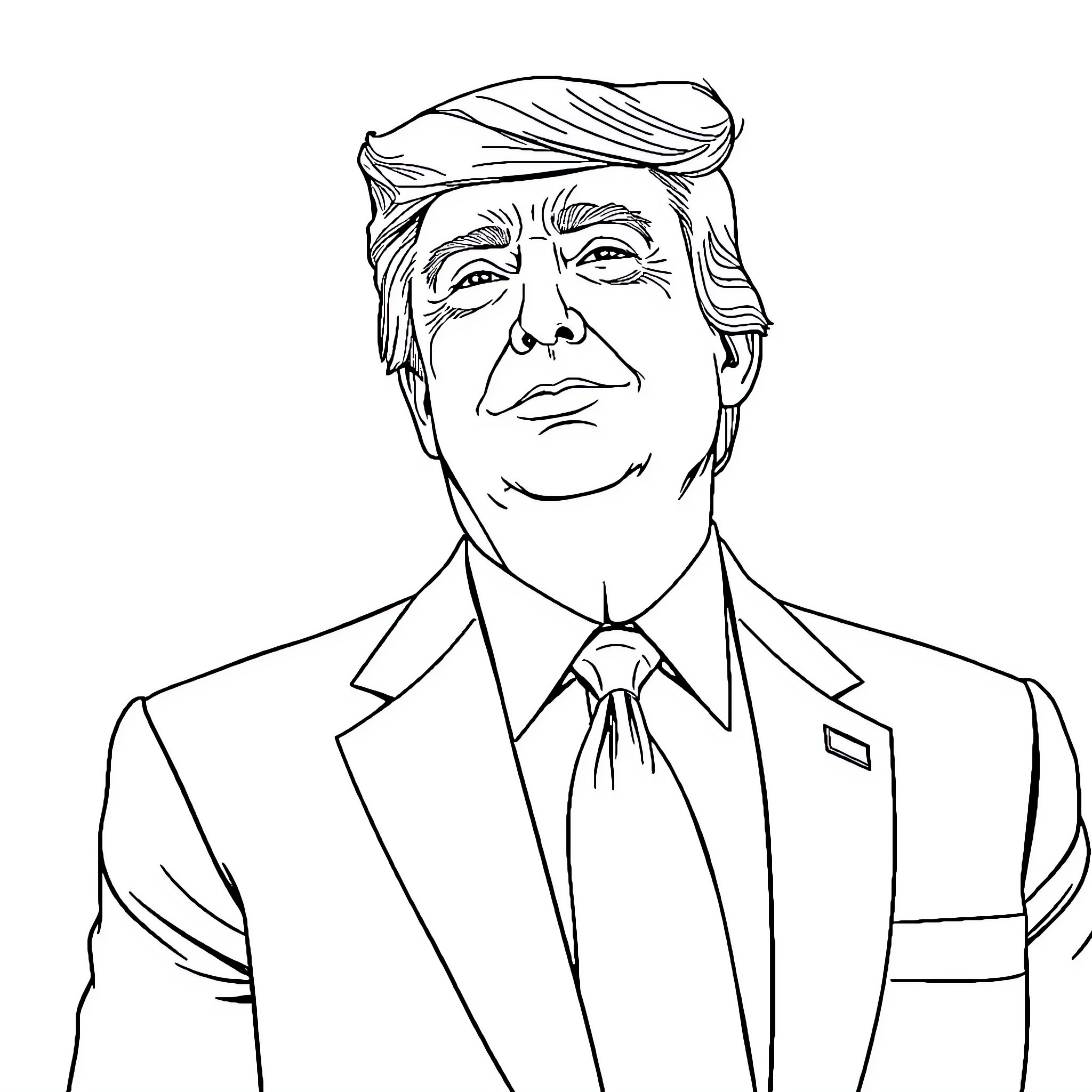 Donald Trump in a Formal Suit and Tie Coloring Page (free black-and-white line drawing printable PDF for all, from beginners to advanced learners, including children, teens, adults, and seniors)