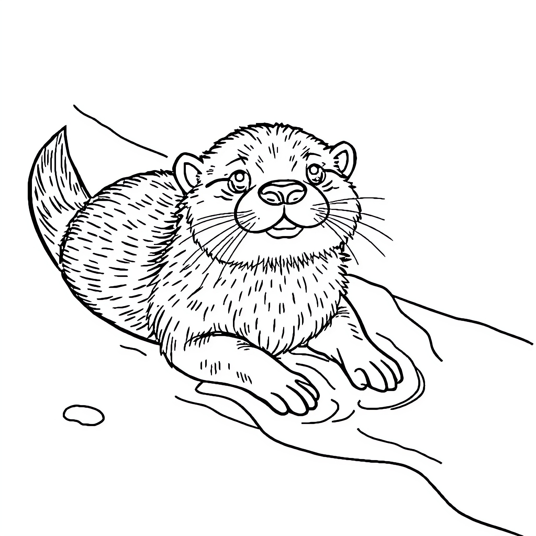 Otter resting on the riverbank Coloring Page (free black-and-white line drawing printable PDF for all, from beginners to advanced learners, including children, teens, adults, and seniors)