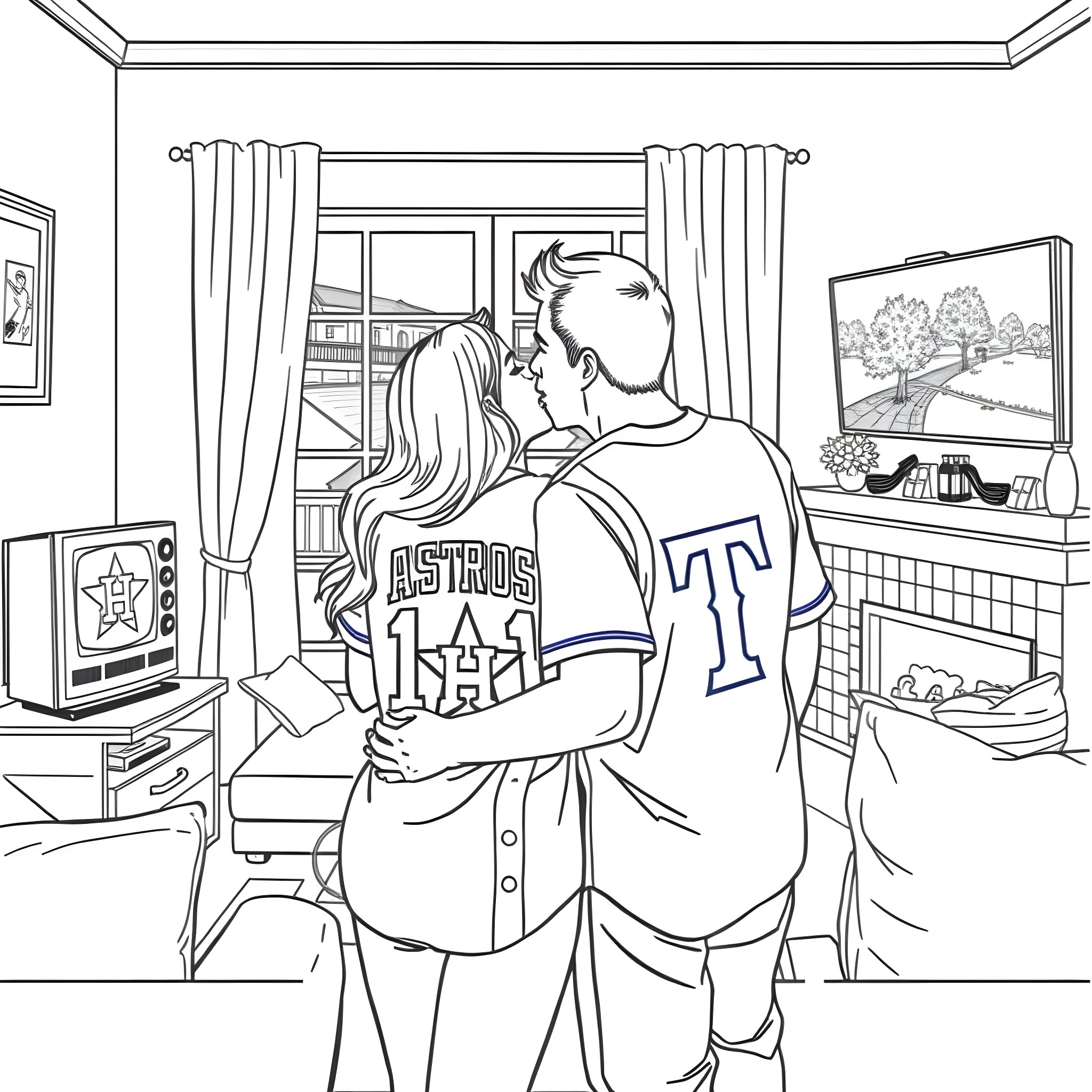 Couple enjoying a quiet moment at home Coloring Page (free black-and-white line drawing printable PDF for all, from beginners to advanced learners, including children, teens, adults, and seniors)