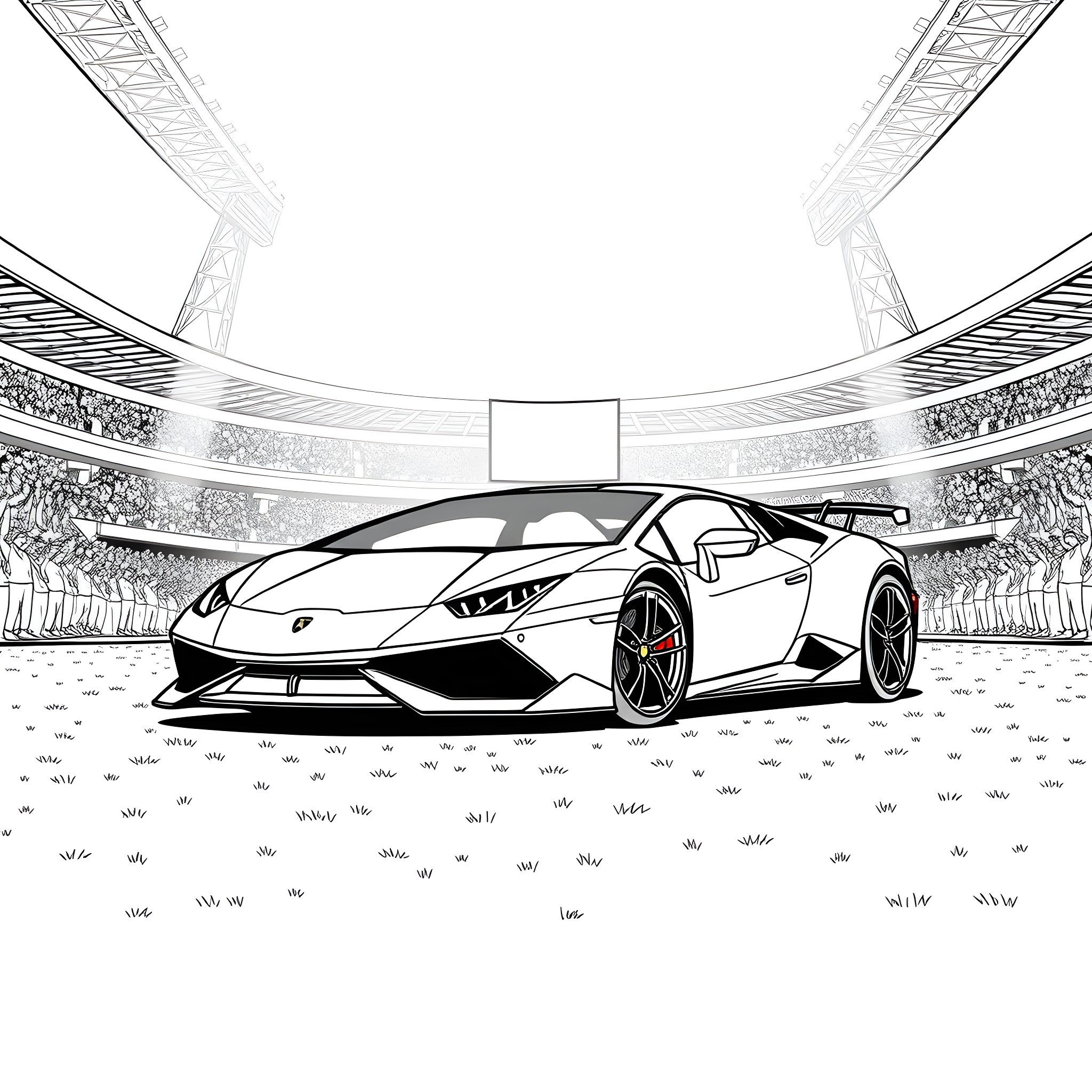 Lamborghini supercar on the racetrack Coloring Page (free black-and-white line drawing printable PDF for all, from beginners to advanced learners, including children, teens, adults, and seniors)