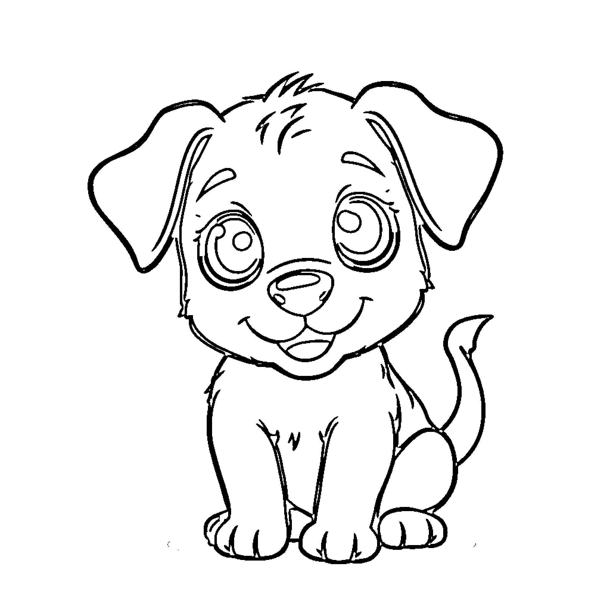 Doodle of a playful puppy Coloring Page (free black-and-white line drawing printable PDF for all, from beginners to advanced learners, including children, teens, adults, and seniors)