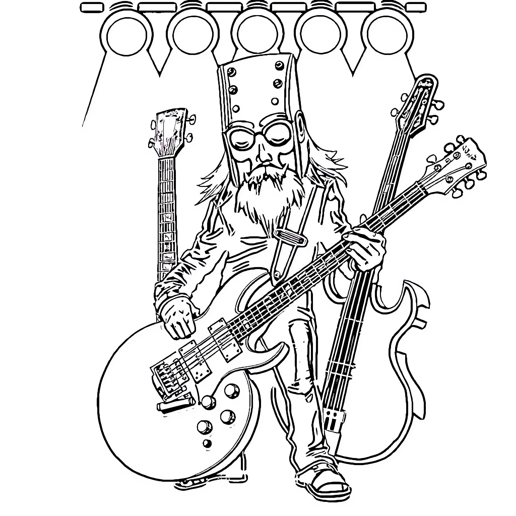 Eddy the Rock Star Musician Coloring Page (free black-and-white line drawing printable PDF for all, from beginners to advanced learners, including children, teens, adults, and seniors)