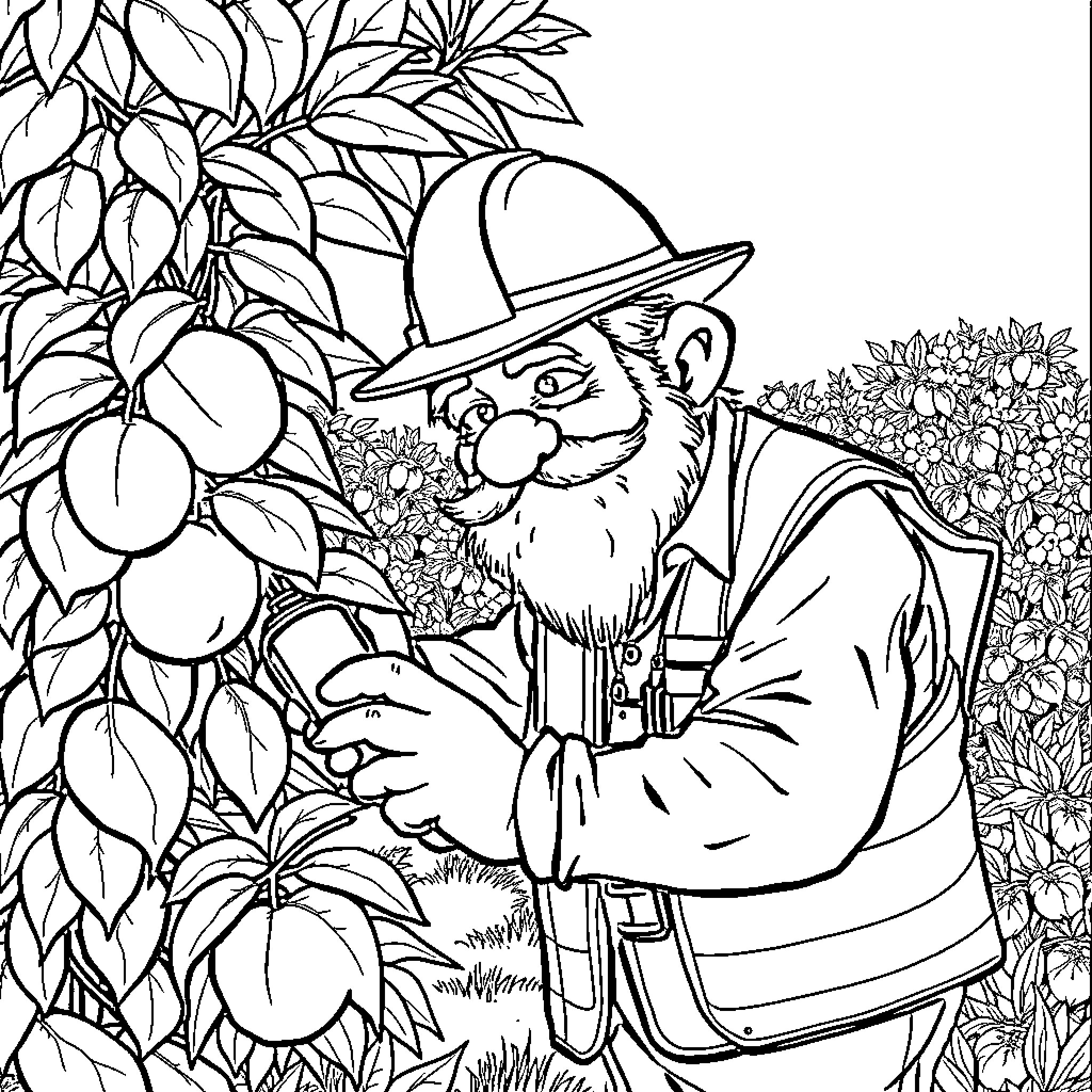 Old Gregg's Jungle Adventure Coloring Page (free black-and-white line drawing printable PDF for all, from beginners to advanced learners, including children, teens, adults, and seniors)