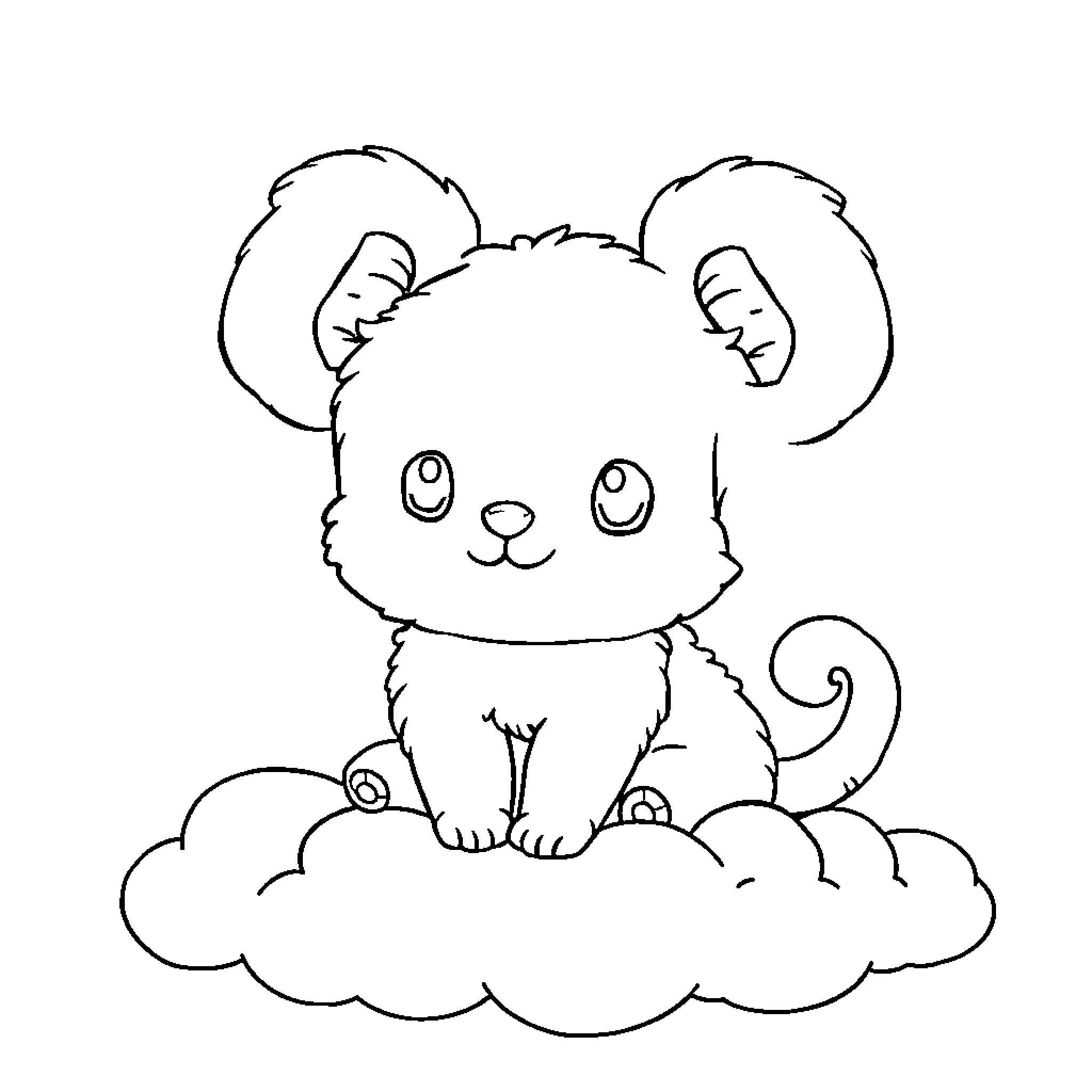 Cinnamoroll sitting on a cloud Coloring Page (free black-and-white line drawing printable PDF for all, from beginners to advanced learners, including children, teens, adults, and seniors)