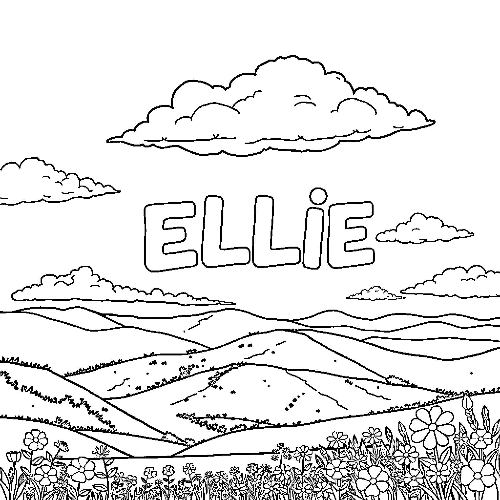 Ellie's Outdoor Adventure Coloring Page (free black-and-white line drawing printable PDF for all, from beginners to advanced learners, including children, teens, adults, and seniors)
