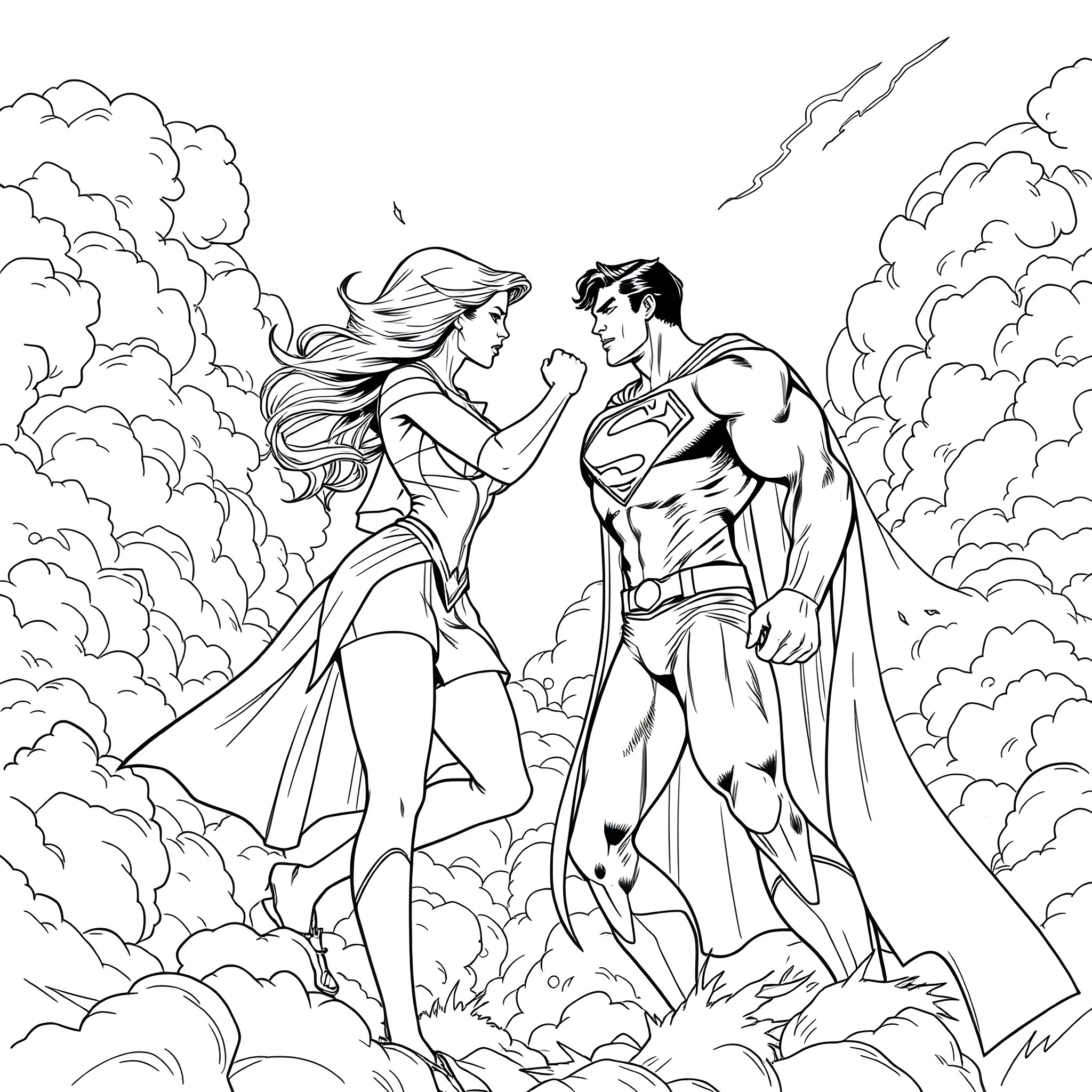 Miss Rachel's Heroic Adventure with Superman Coloring Page (free black-and-white line drawing printable PDF for all, from beginners to advanced learners, including children, teens, adults, and seniors)