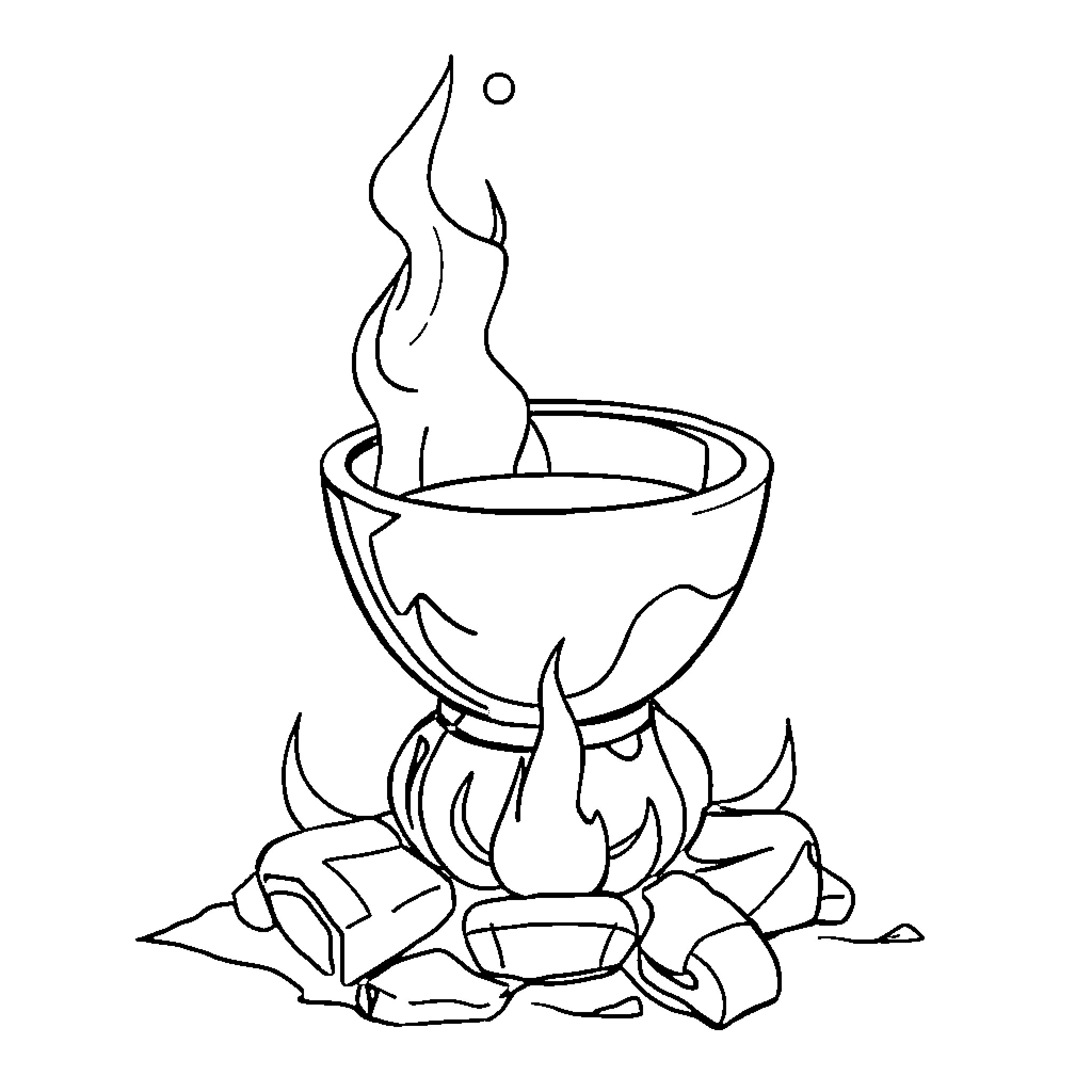 Crucible of Ritual and Flame Coloring Page (free black-and-white line drawing printable PDF for all, from beginners to advanced learners, including children, teens, adults, and seniors)