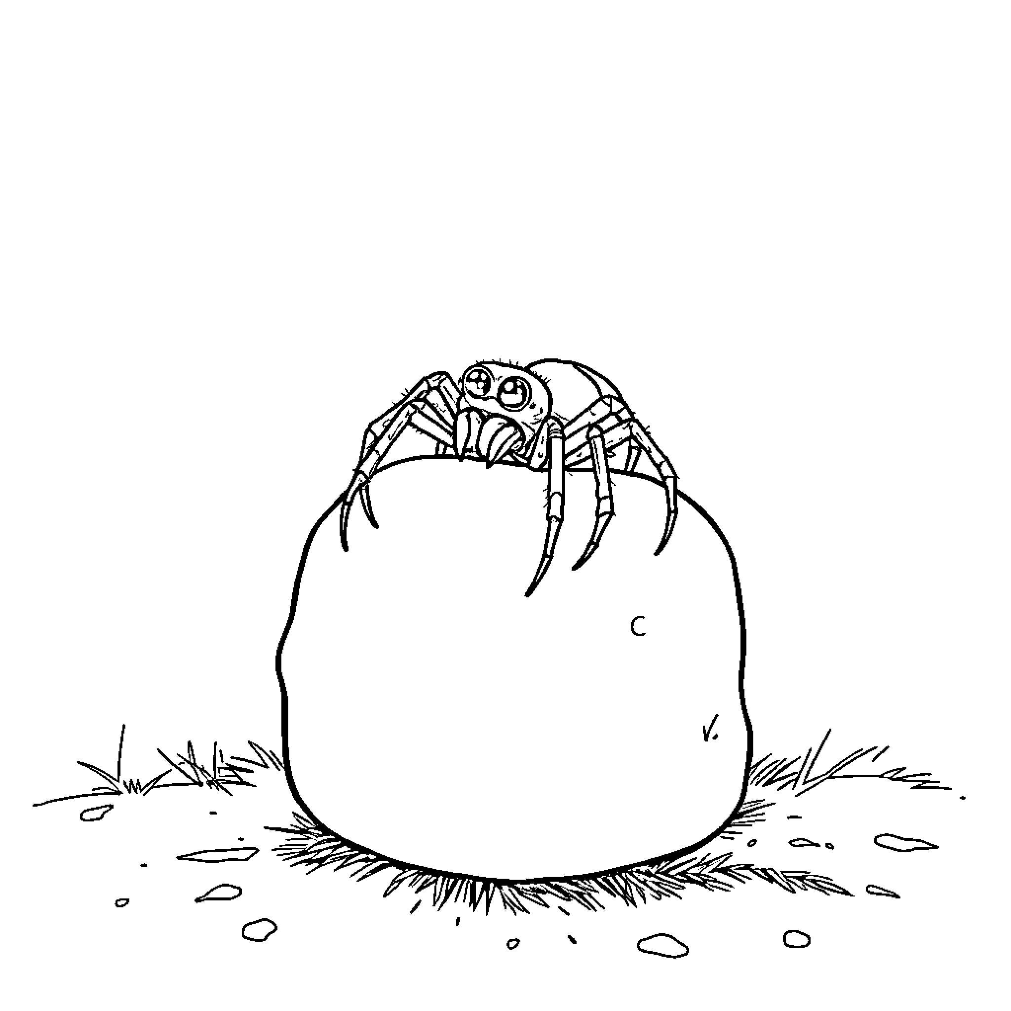 Spider emerging from underground nest Coloring Page (free black-and-white line drawing printable PDF for all, from beginners to advanced learners, including children, teens, adults, and seniors)