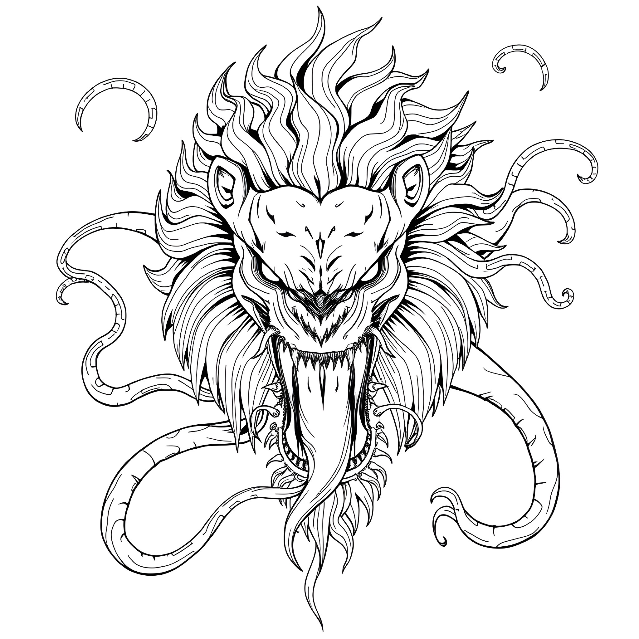 Venom - Fierce Demonic Creature Unleashing Ferocity Coloring Page (free black-and-white line drawing printable PDF for all, from beginners to advanced learners, including children, teens, adults, and seniors)