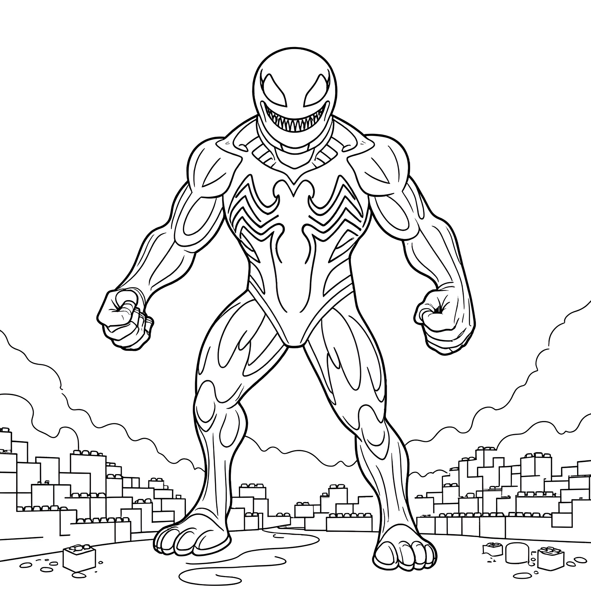 Venom Unleashed: A Menacing Superhero's Display Coloring Page (free black-and-white line drawing printable PDF for all, from beginners to advanced learners, including children, teens, adults, and seniors)