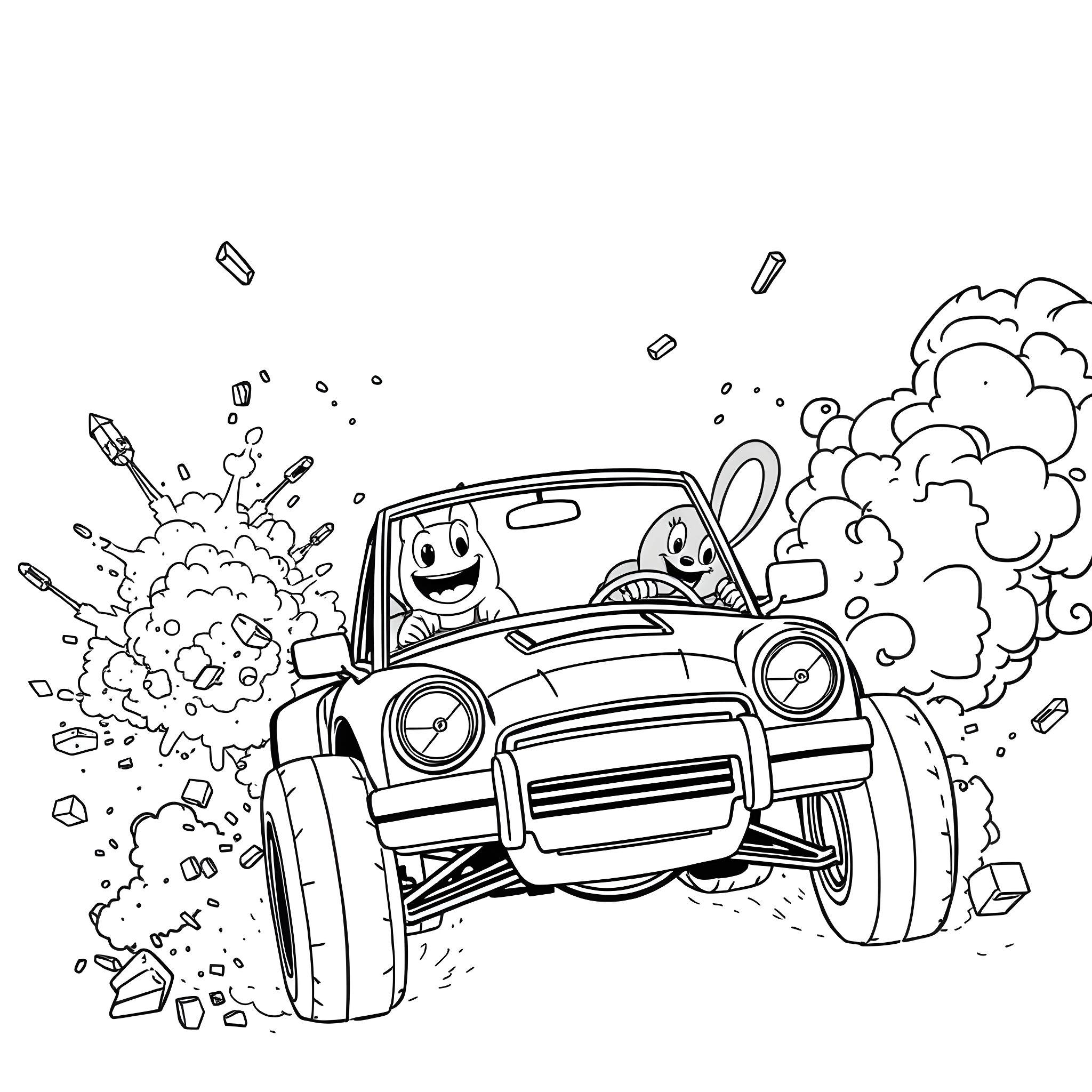 Bluey's Offroad Adventure Coloring Page (free black-and-white line drawing printable PDF for all, from beginners to advanced learners, including children, teens, adults, and seniors)