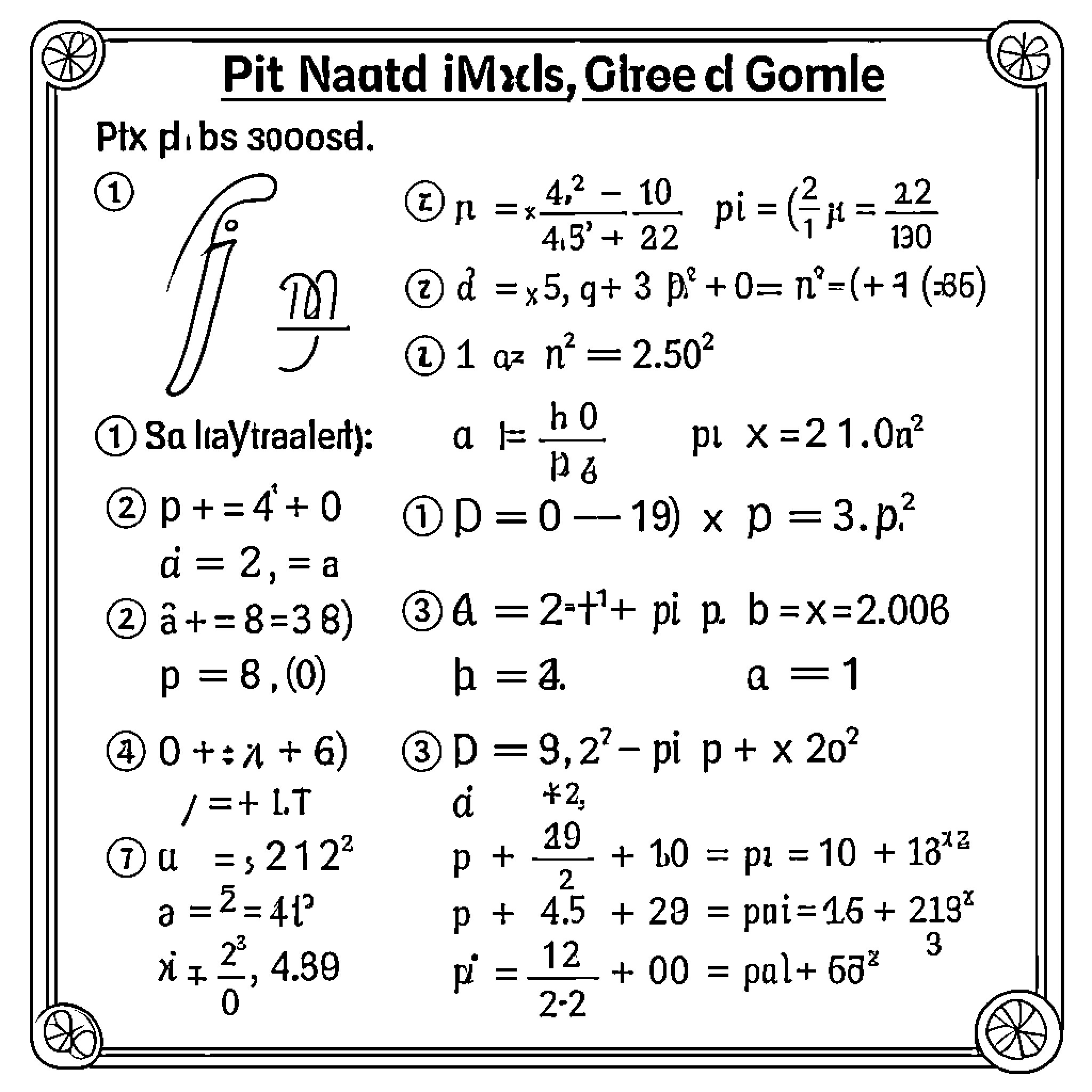 Math equations and numbers displayed on a patterned background Coloring Page (free black-and-white line drawing printable PDF for all, from beginners to advanced learners, including children, teens, adults, and seniors)