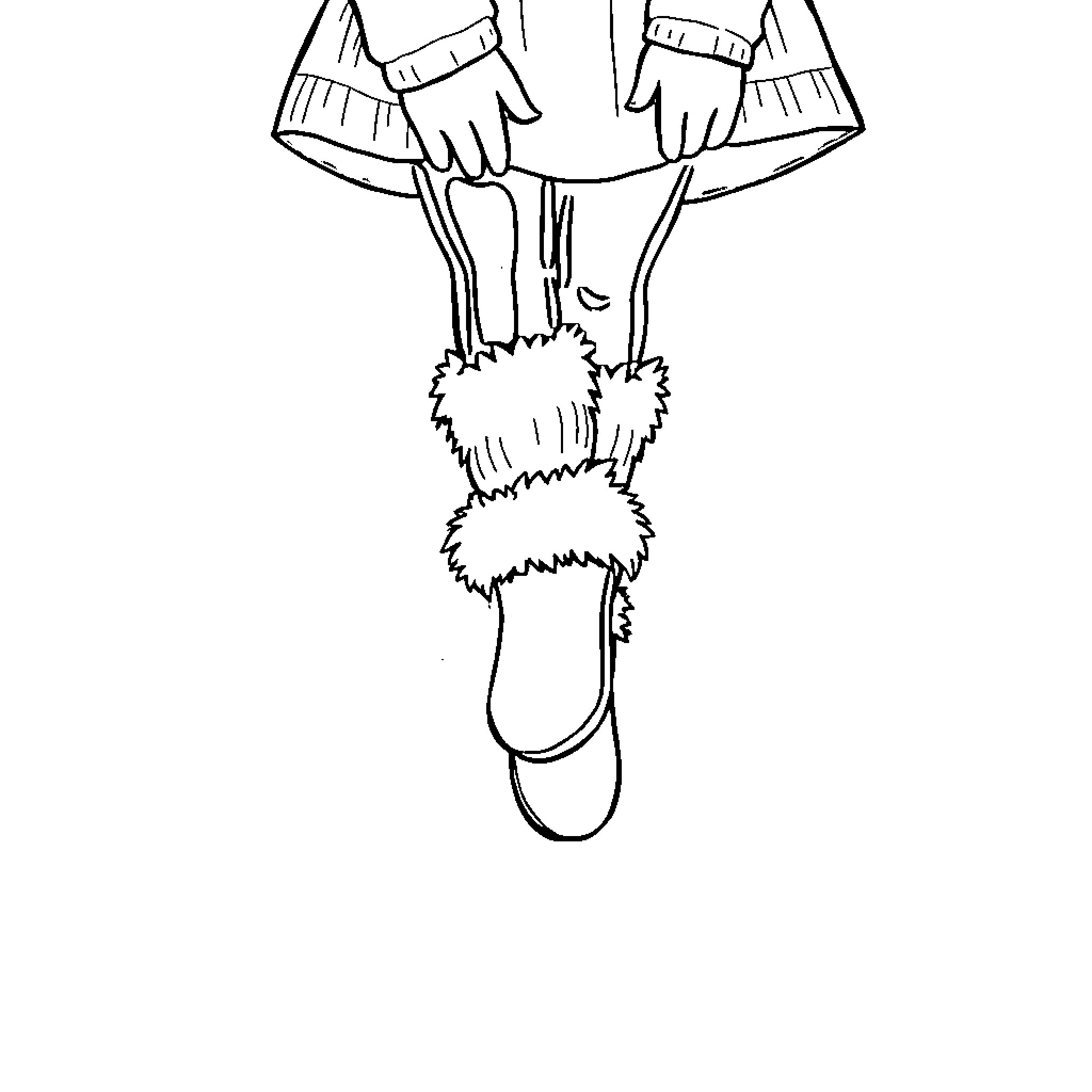 Girl Hanging Upside Down with Furry Slippers Coloring Page (free black-and-white line drawing printable PDF for all, from beginners to advanced learners, including children, teens, adults, and seniors)