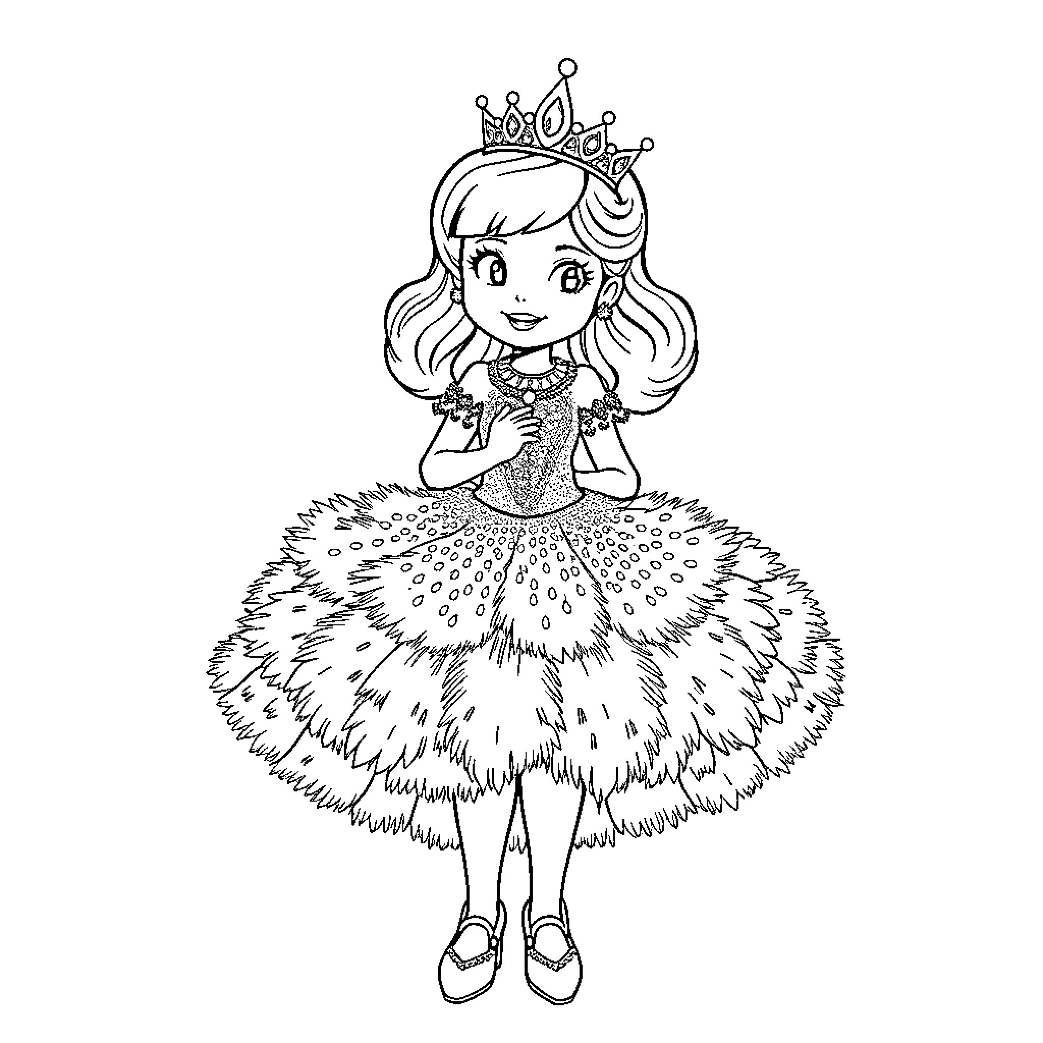 Fancy Nancy in a Fabulous Feathered Frock Coloring Page (free black-and-white line drawing printable PDF for all, from beginners to advanced learners, including children, teens, adults, and seniors)