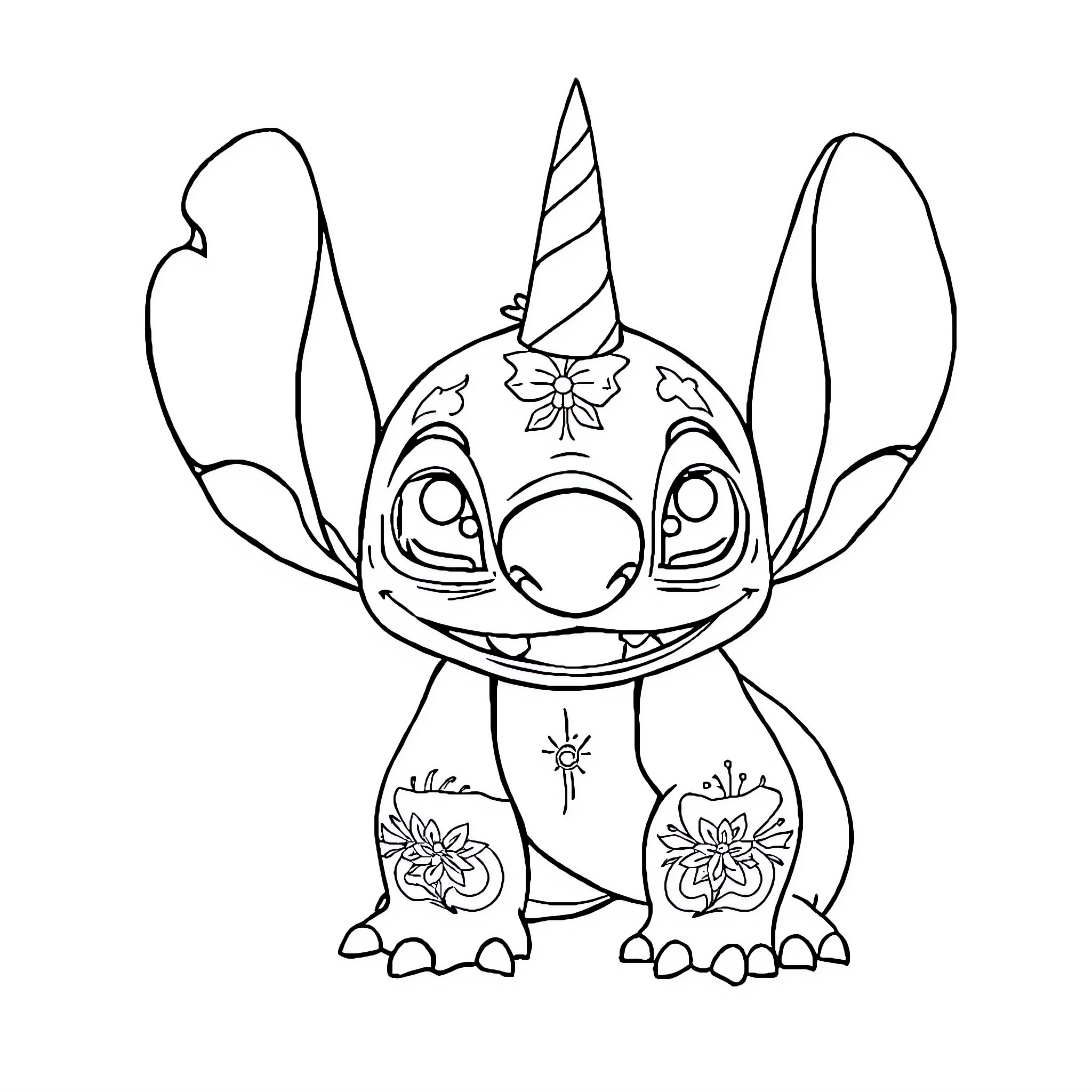 Unicorn-like creature with floral decorations Coloring Page (free black-and-white line drawing printable PDF for all, from beginners to advanced learners, including children, teens, adults, and seniors)