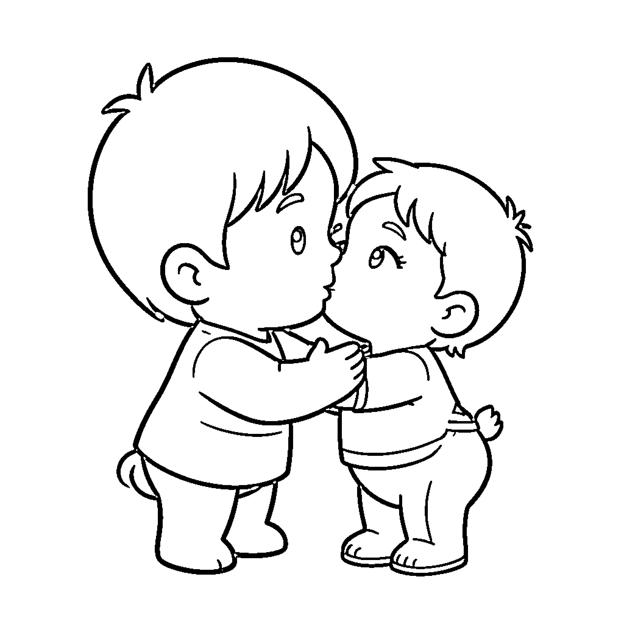 Mini Embracing Friends Coloring Page (free black-and-white line drawing printable PDF for all, from beginners to advanced learners, including children, teens, adults, and seniors)