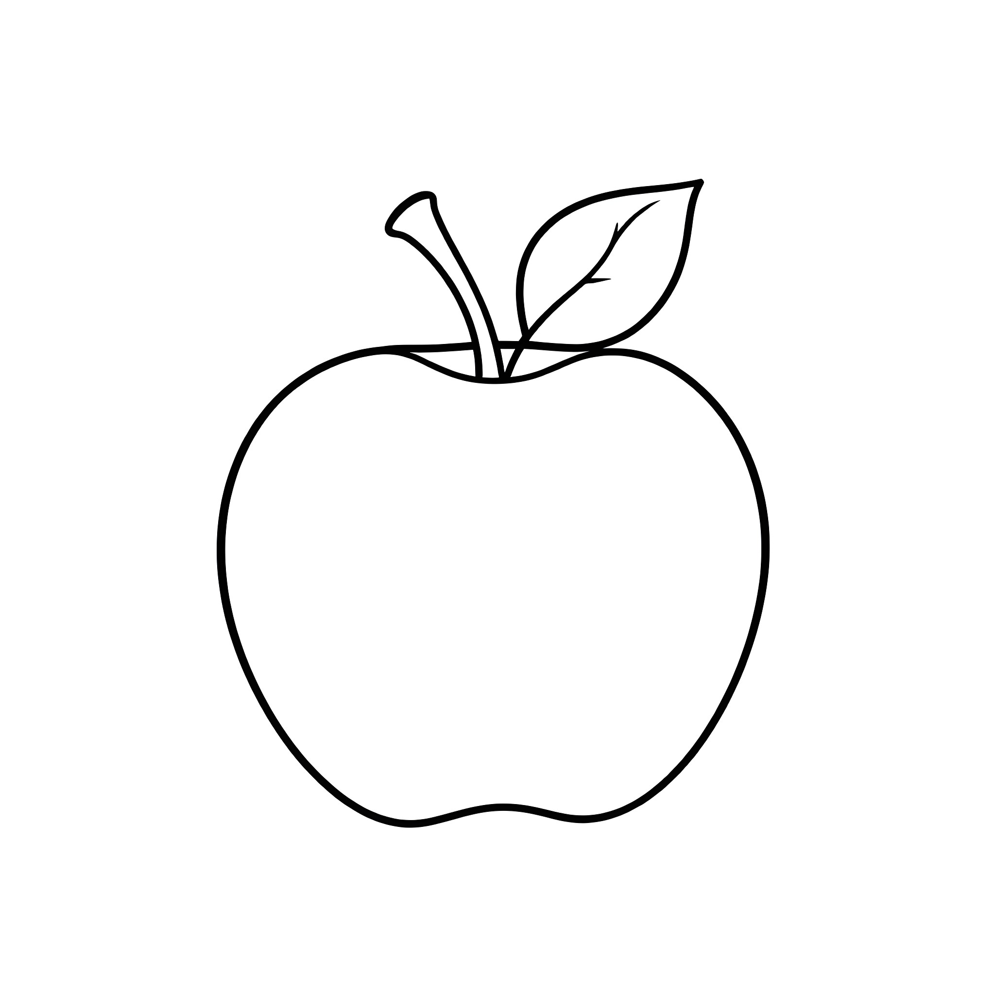 Apple with simple outline Coloring Page (free black-and-white line drawing printable PDF for all, from beginners to advanced learners, including children, teens, adults, and seniors)