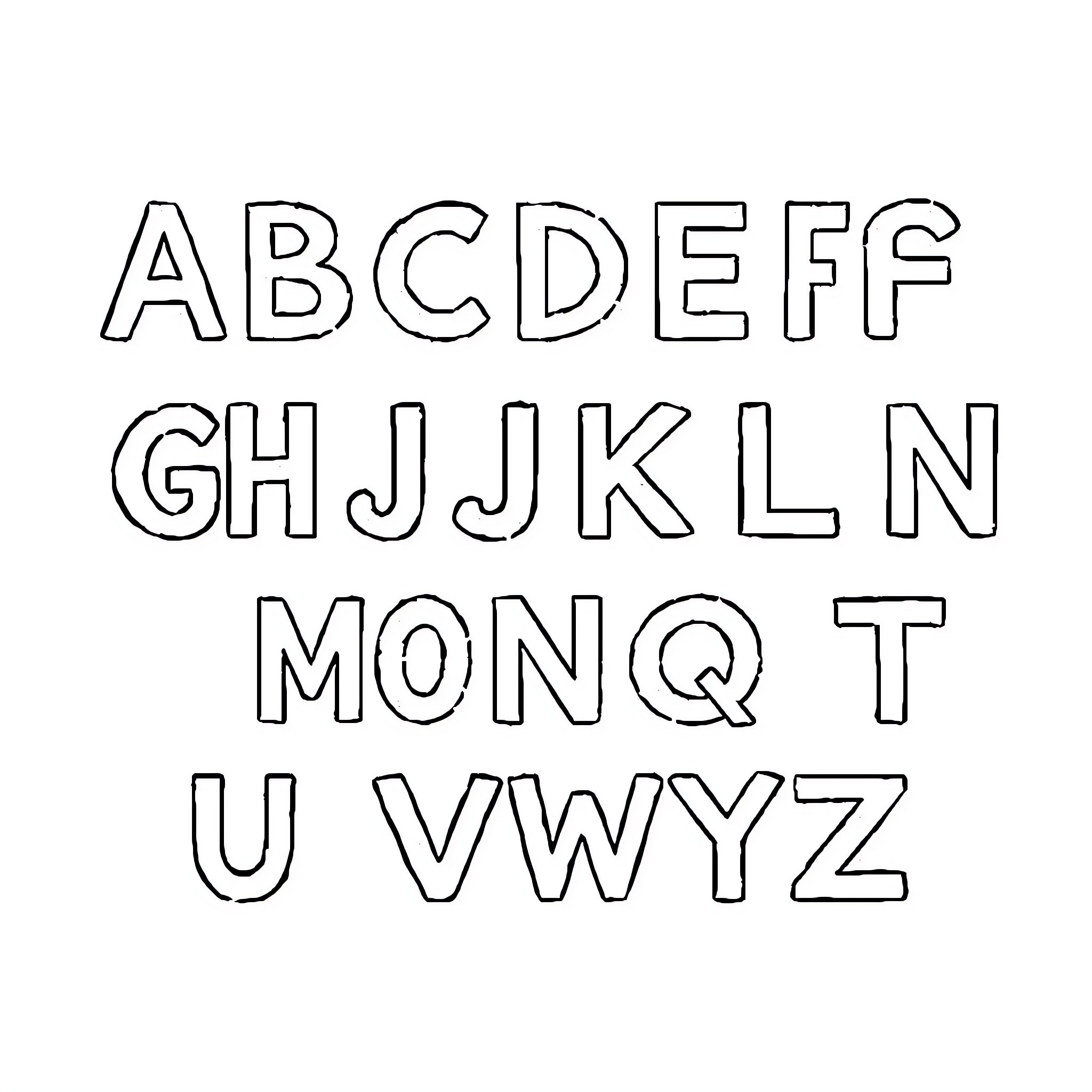 Alphabet letters in simple outline style Coloring Page (free black-and-white line drawing printable PDF for all, from beginners to advanced learners, including children, teens, adults, and seniors)
