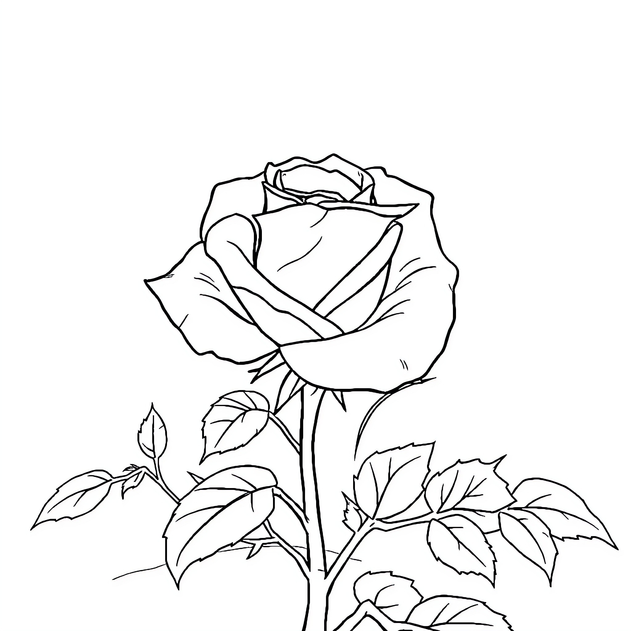 Rose in Bloom Coloring Page (free black-and-white line drawing printable PDF for all, from beginners to advanced learners, including children, teens, adults, and seniors)