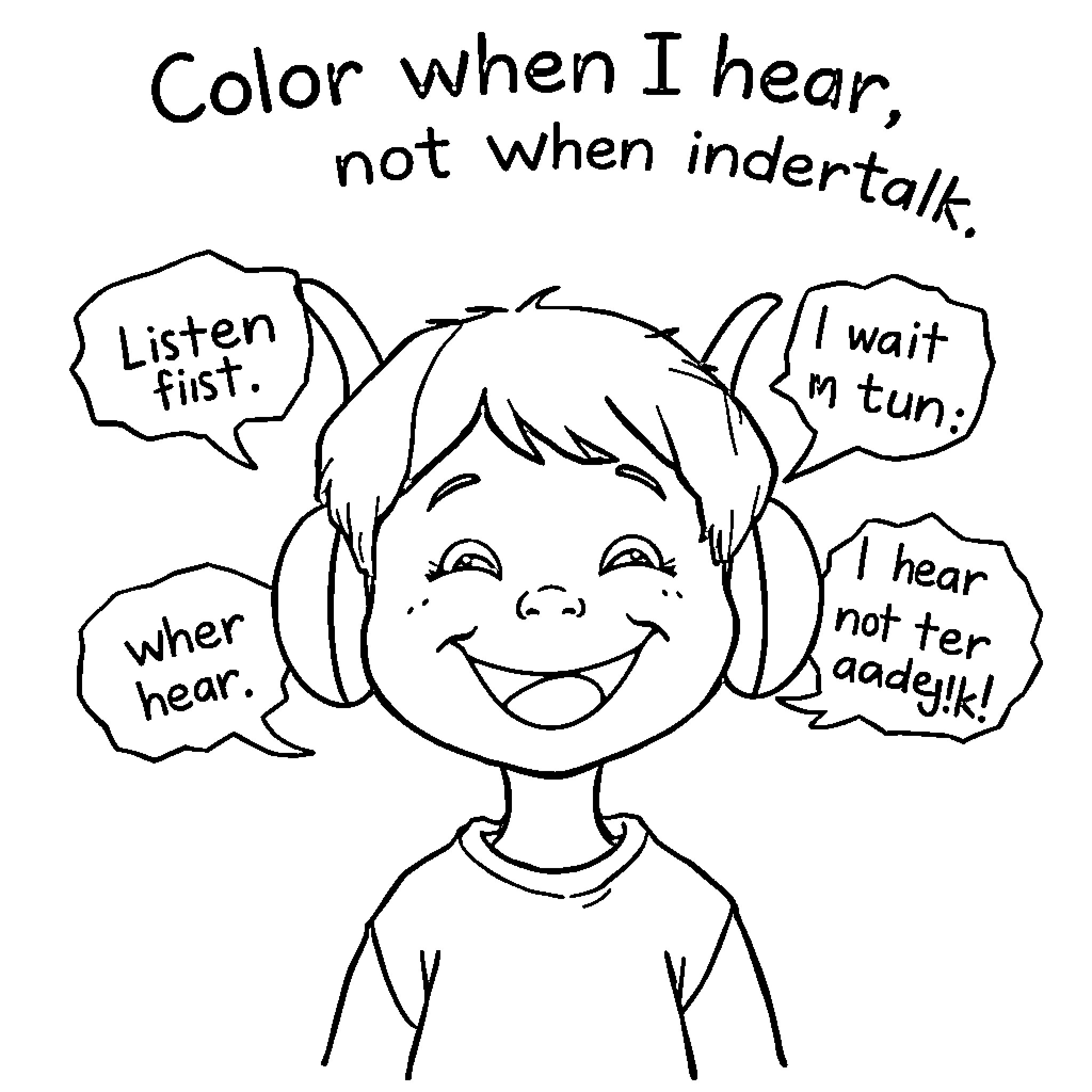 Child sharing their thoughts and experiences Coloring Page (free black-and-white line drawing printable PDF for all, from beginners to advanced learners, including children, teens, adults, and seniors)