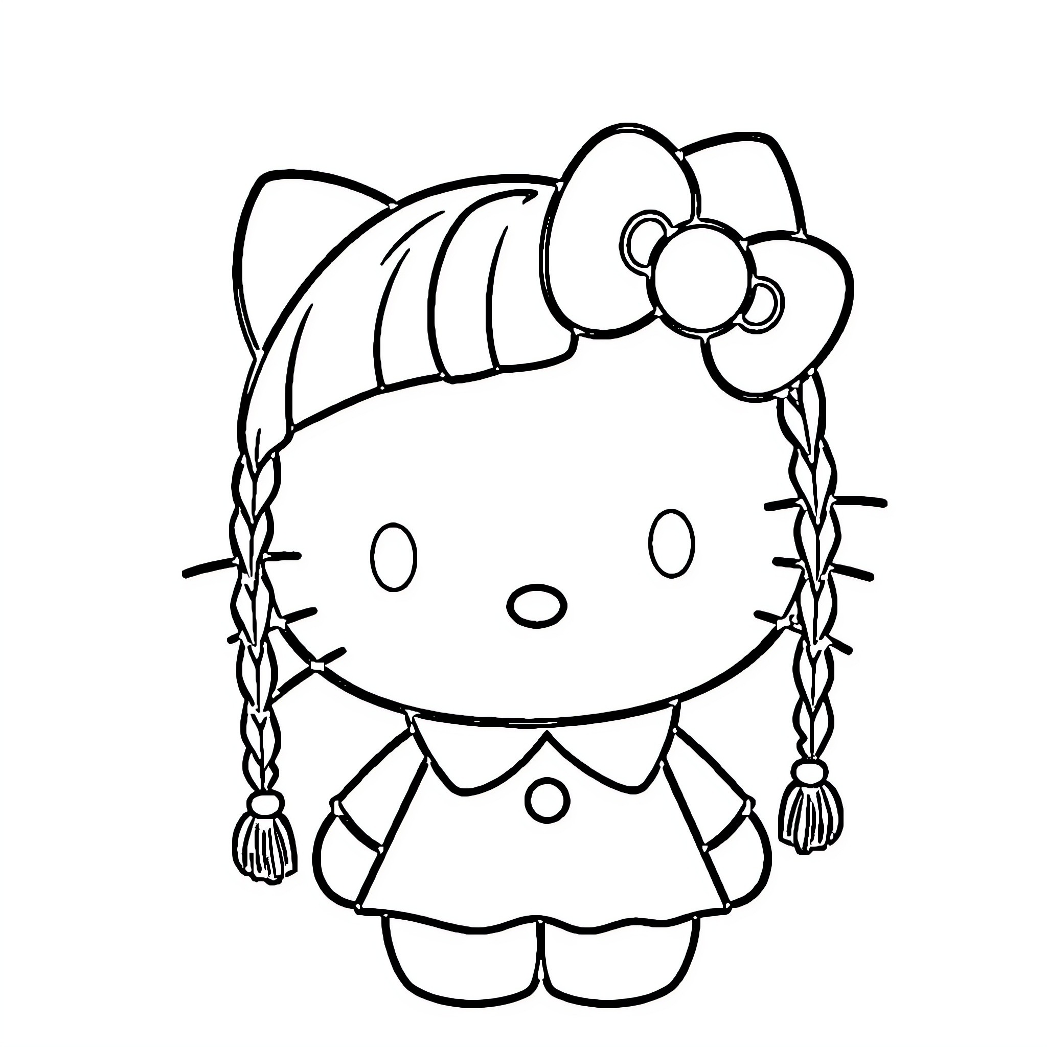 Hello Kitty dressed in traditional clothing Coloring Page (free black-and-white line drawing printable PDF for all, from beginners to advanced learners, including children, teens, adults, and seniors)