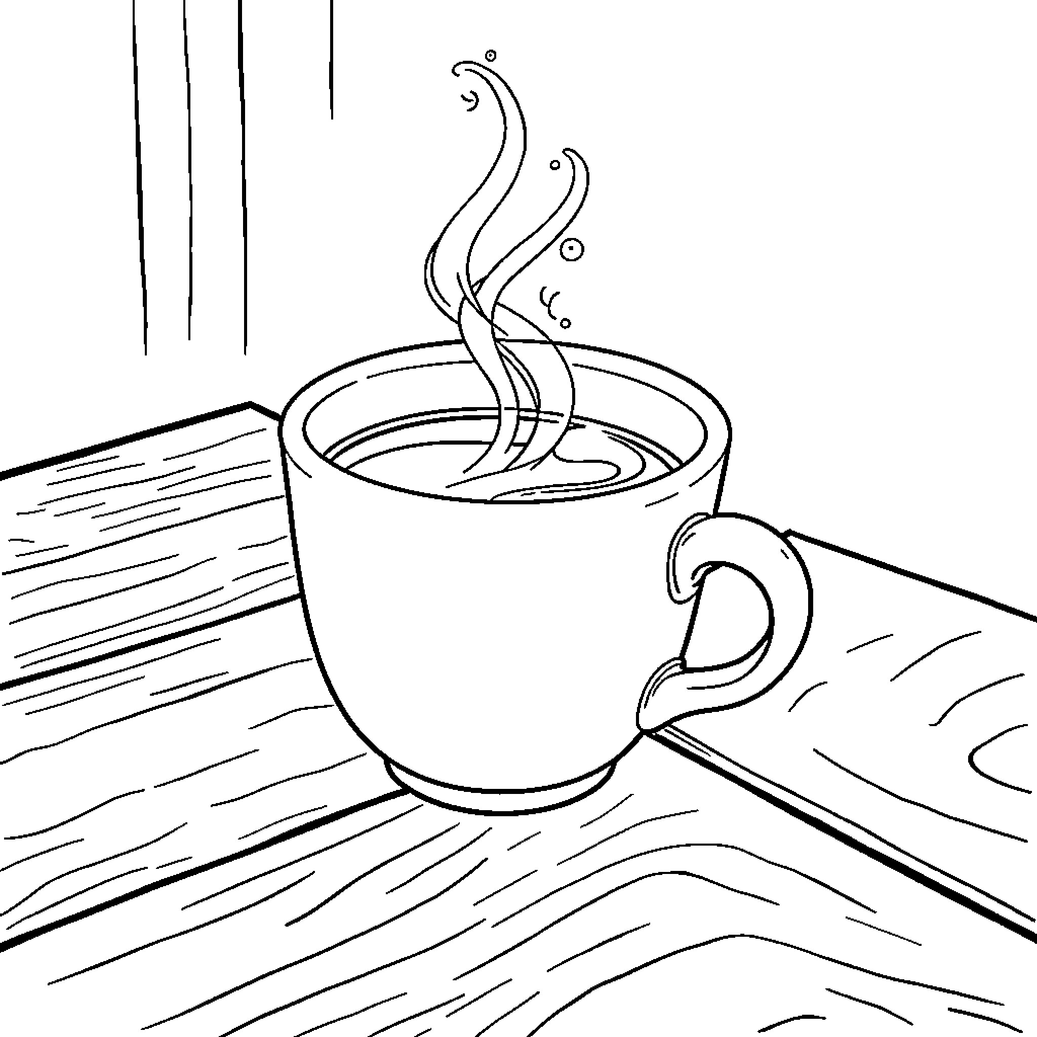 Kop - Cozy Café: A Warm Drink in Hands Coloring Page (free black-and-white line drawing printable PDF for all, from beginners to advanced learners, including children, teens, adults, and seniors)