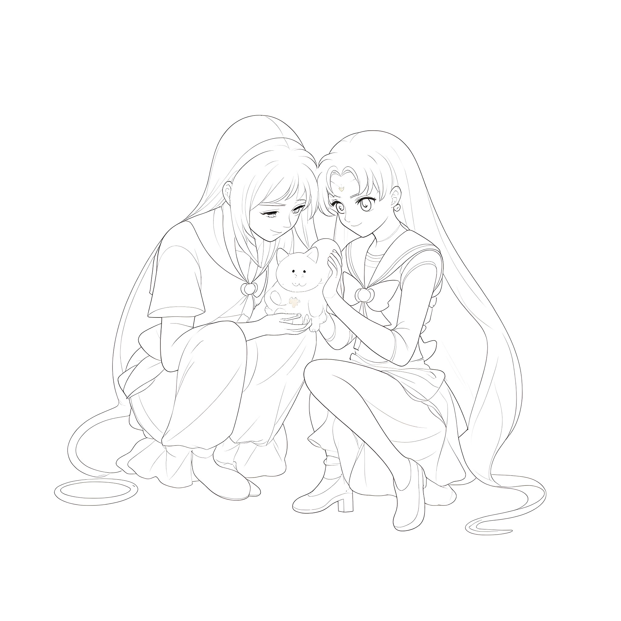 Kuromi with friends enjoying each other's company Coloring Page (free black-and-white line drawing printable PDF for all, from beginners to advanced learners, including children, teens, adults, and seniors)