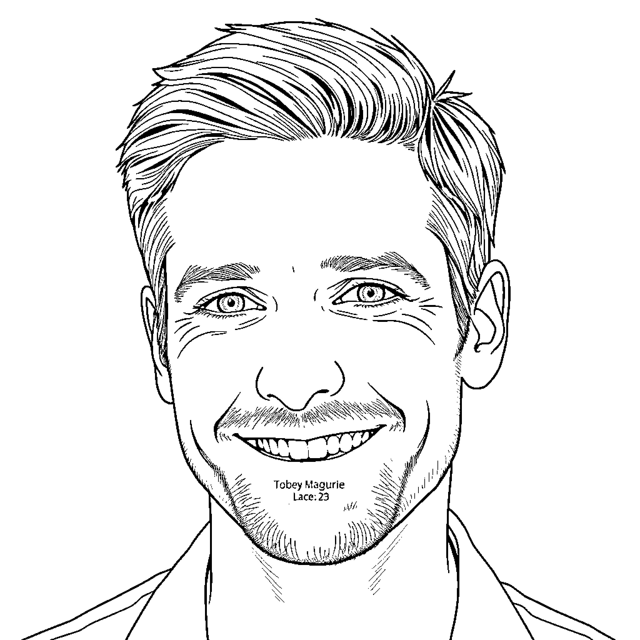 Tobey Maguire's Charming Smile and Youthful Appearance Coloring Page (free black-and-white line drawing printable PDF for all, from beginners to advanced learners, including children, teens, adults, and seniors)